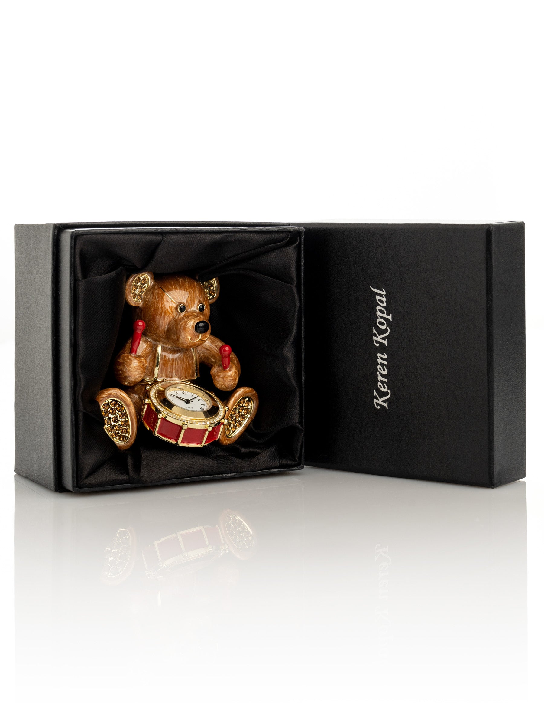 Keren Kopal Brown Bear with Clock in a Drum