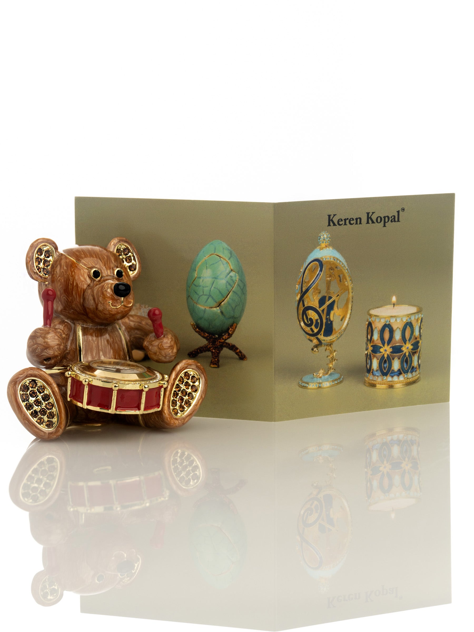 Keren Kopal Brown Bear with Clock in a Drum
