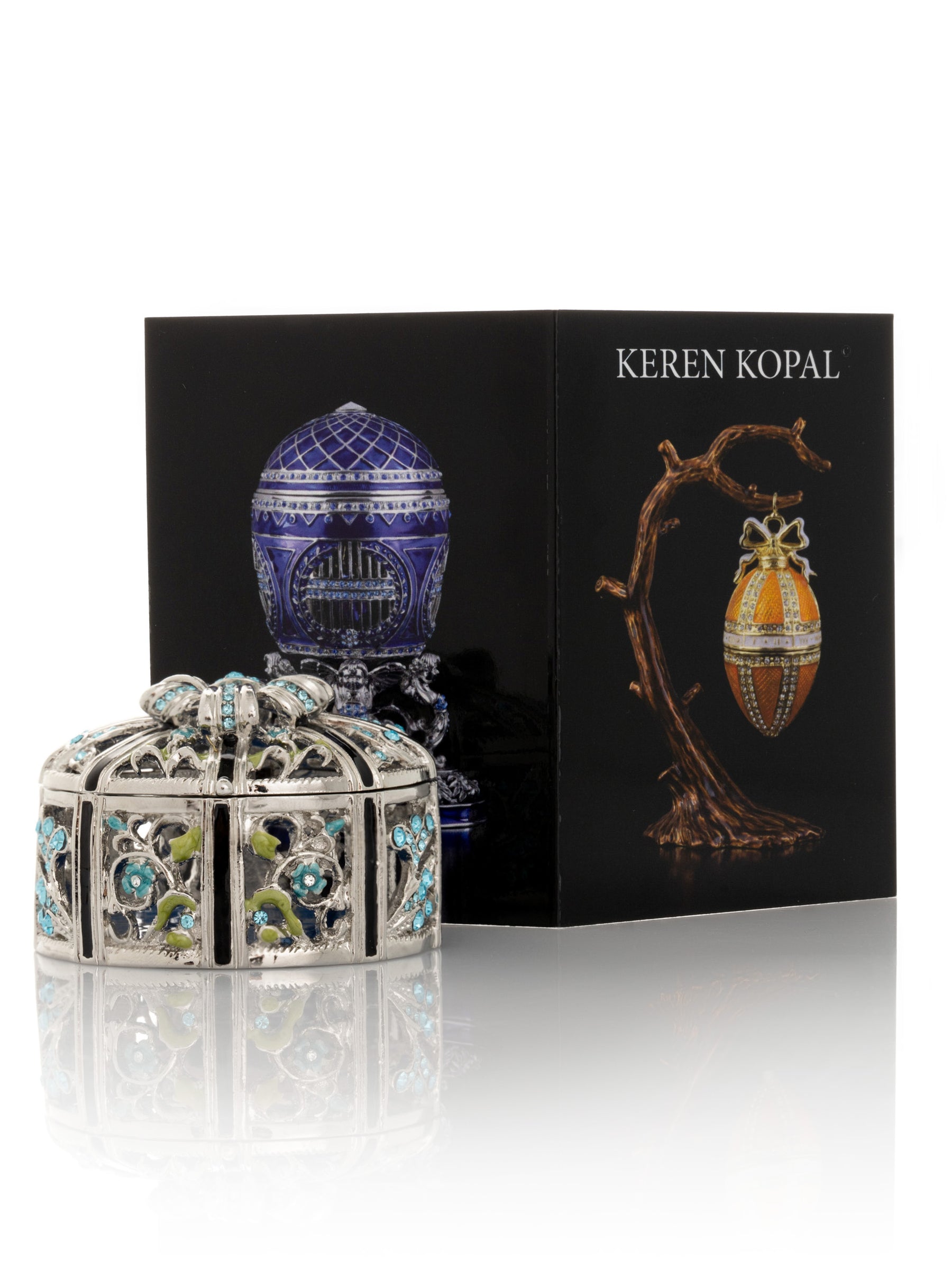 Keren Kopal Silver Box with Blue Flowers