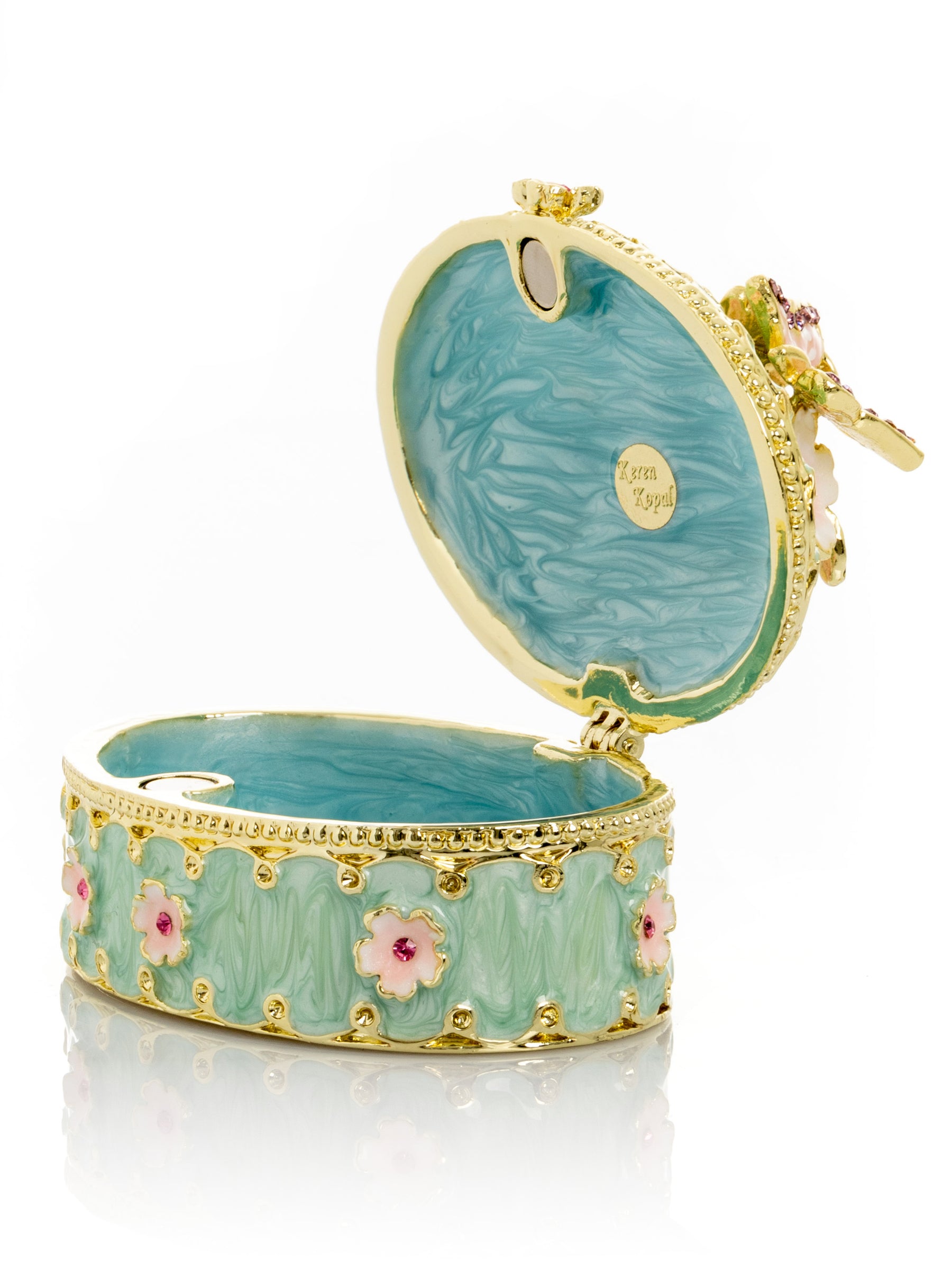 Keren Kopal Green Trinket Box with Flowers