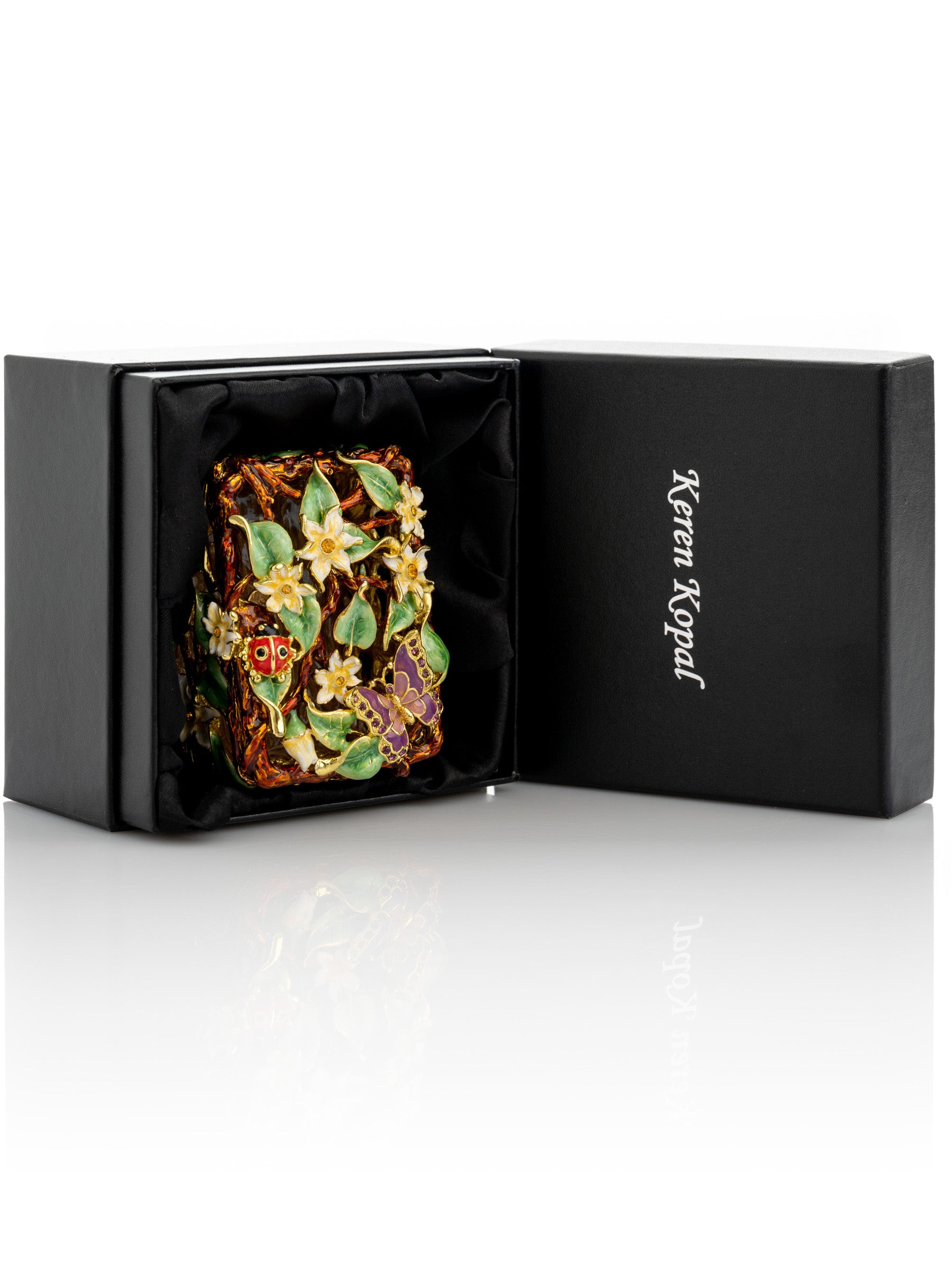 Keren Kopal Decorated Flowers Trinket Box
