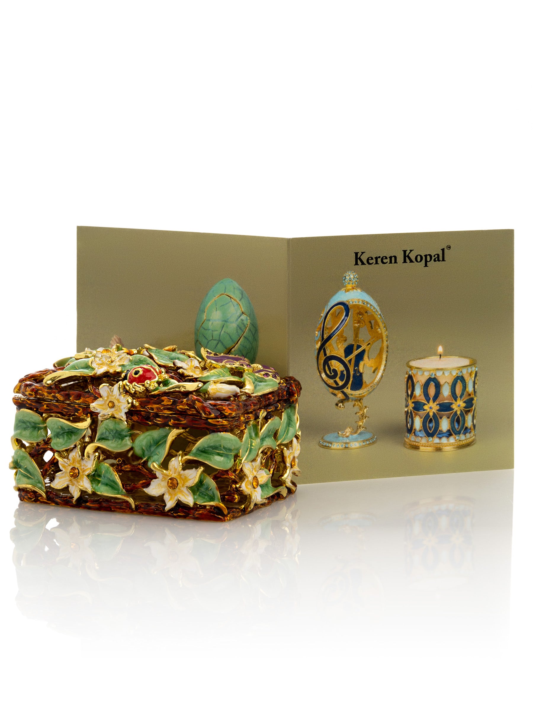 Keren Kopal Decorated Flowers Trinket Box