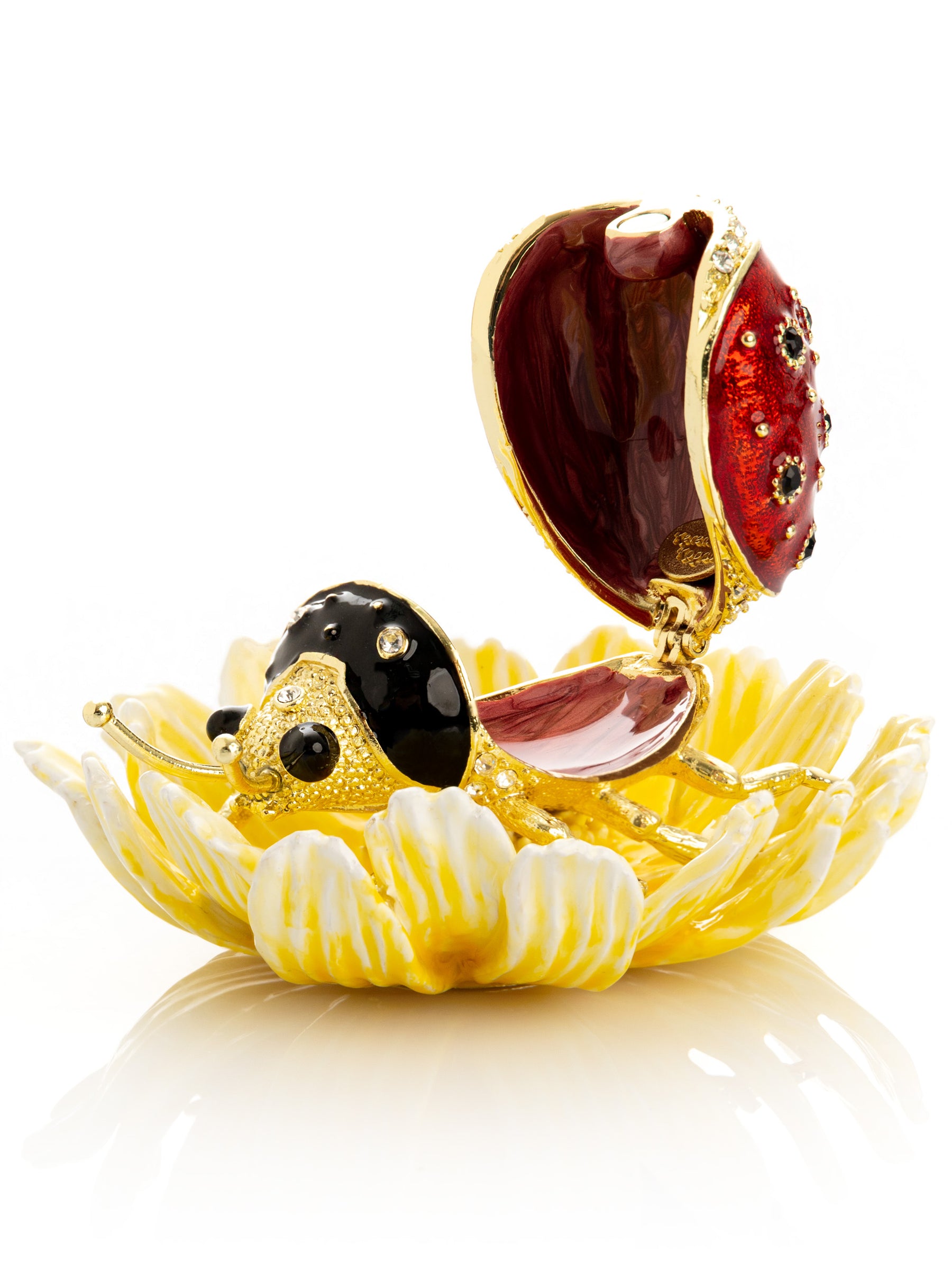 Keren Kopal Ladybug on Flower Jeweled Trinket Box