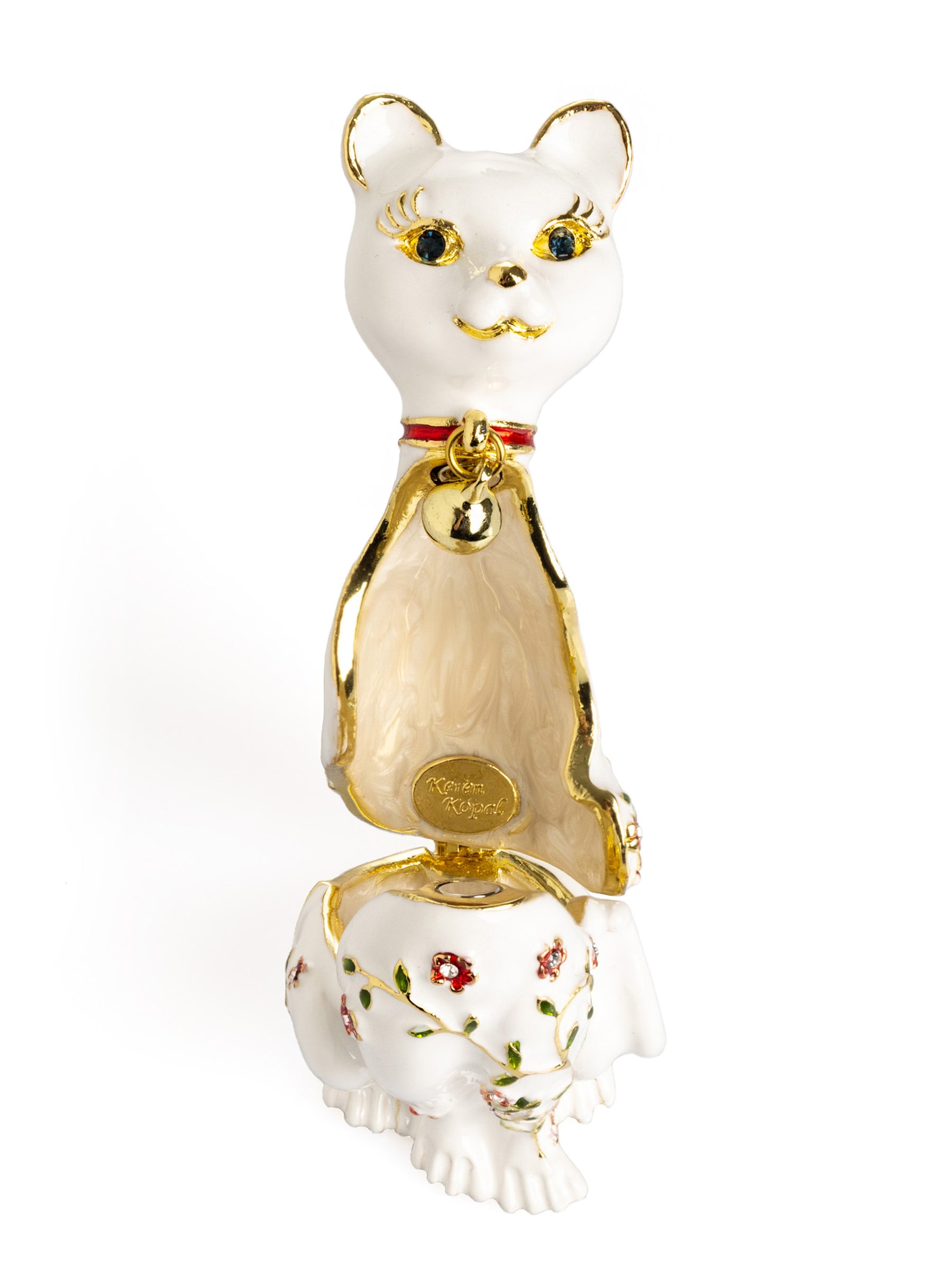 Keren Kopal White Cat with Flowers