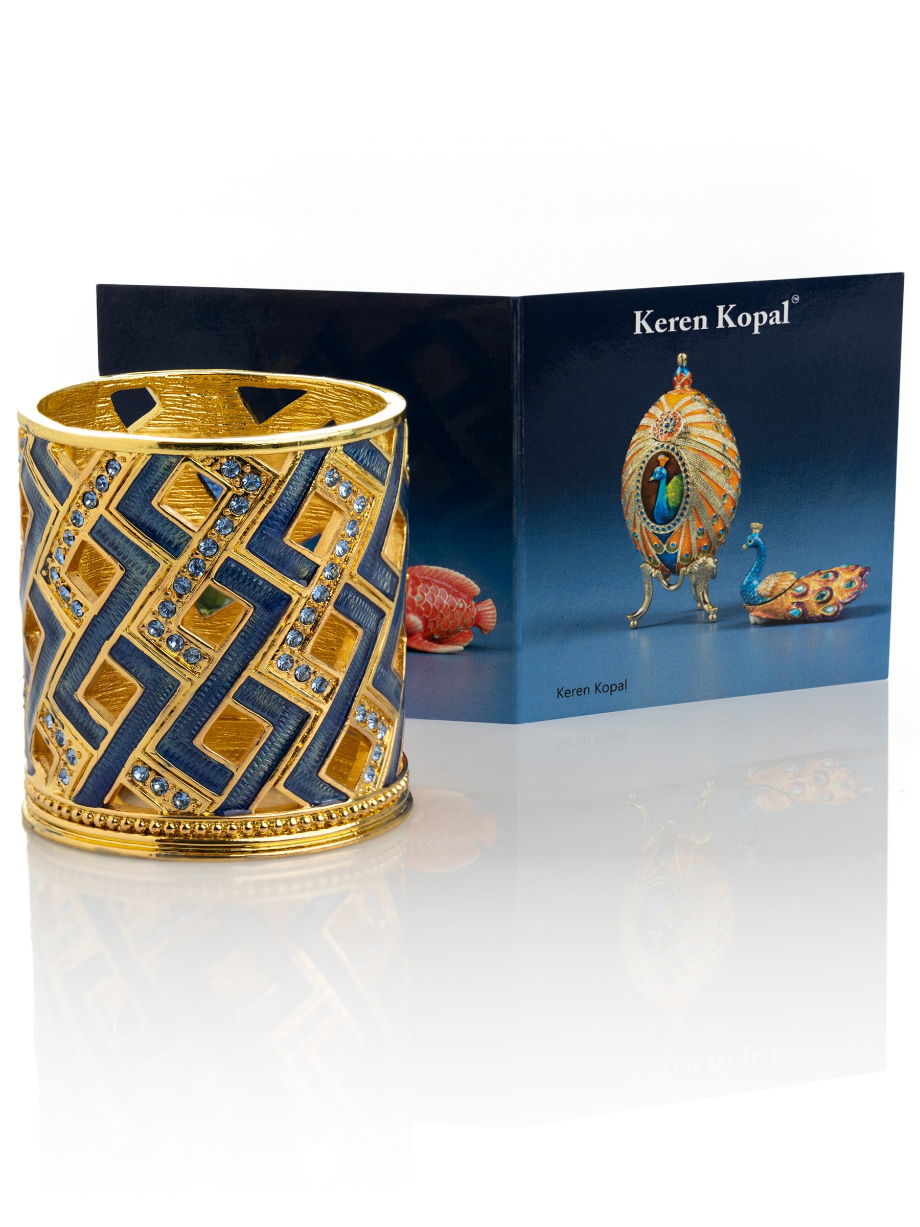 Keren Kopal Blue Decorated Candle Holder