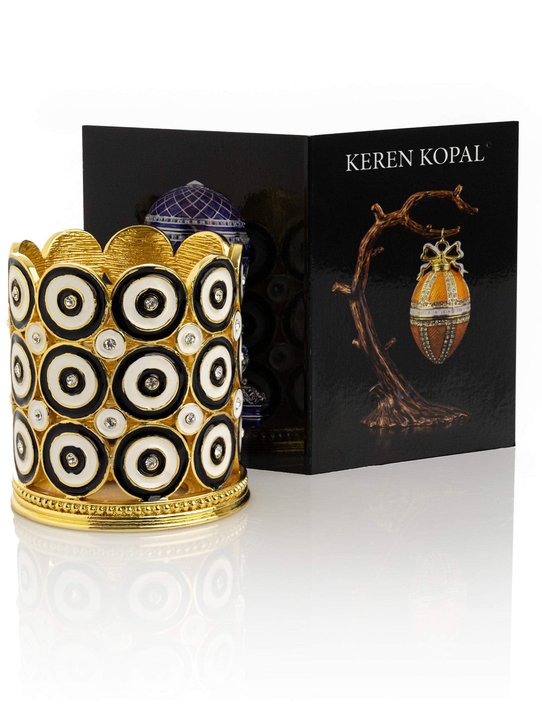 Keren Kopal Golden Decorated Candle Holder with Circles Pattern