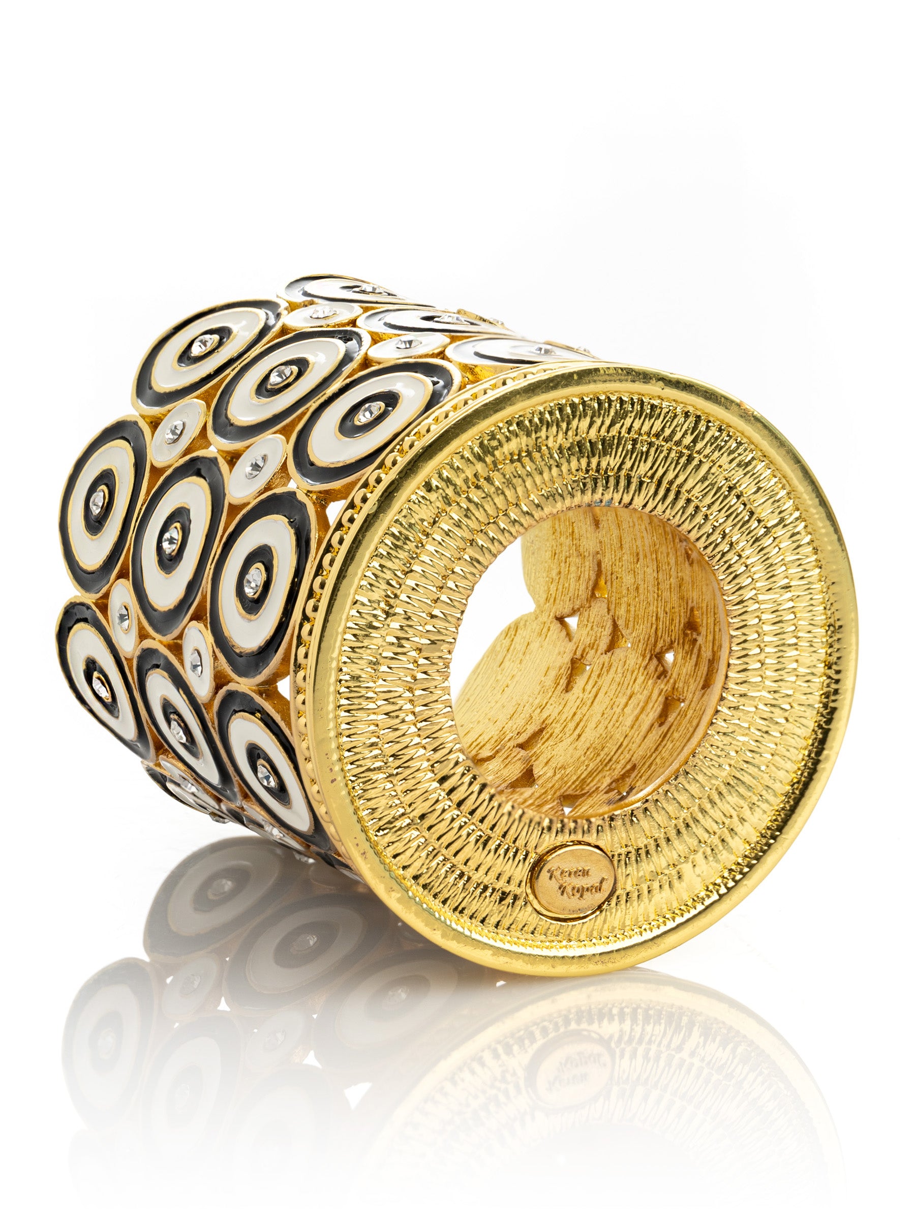 Keren Kopal Golden Decorated Candle Holder with Circles Pattern