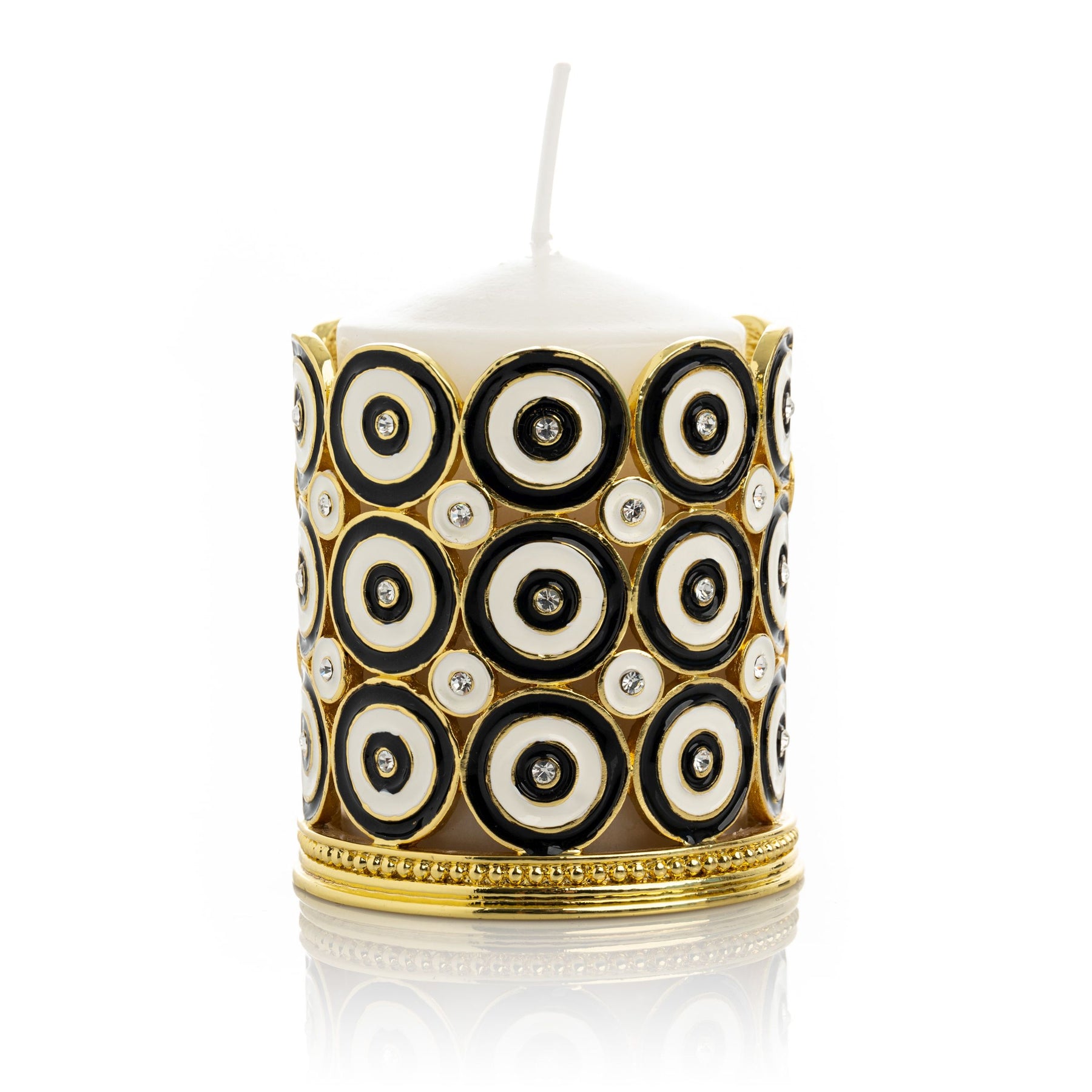 Keren Kopal Golden Decorated Candle Holder with Circles Pattern