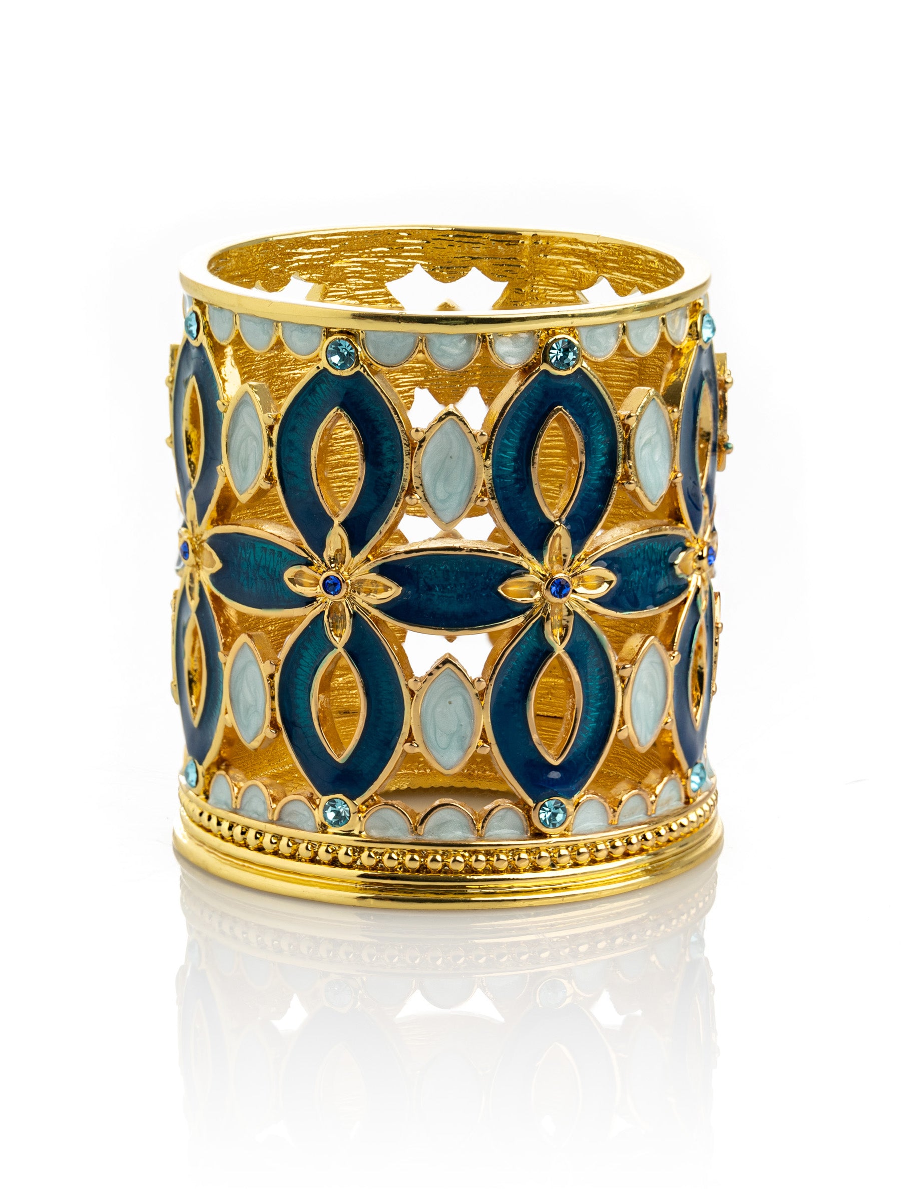 Keren Kopal Golden Blue Decorated Candle Holder