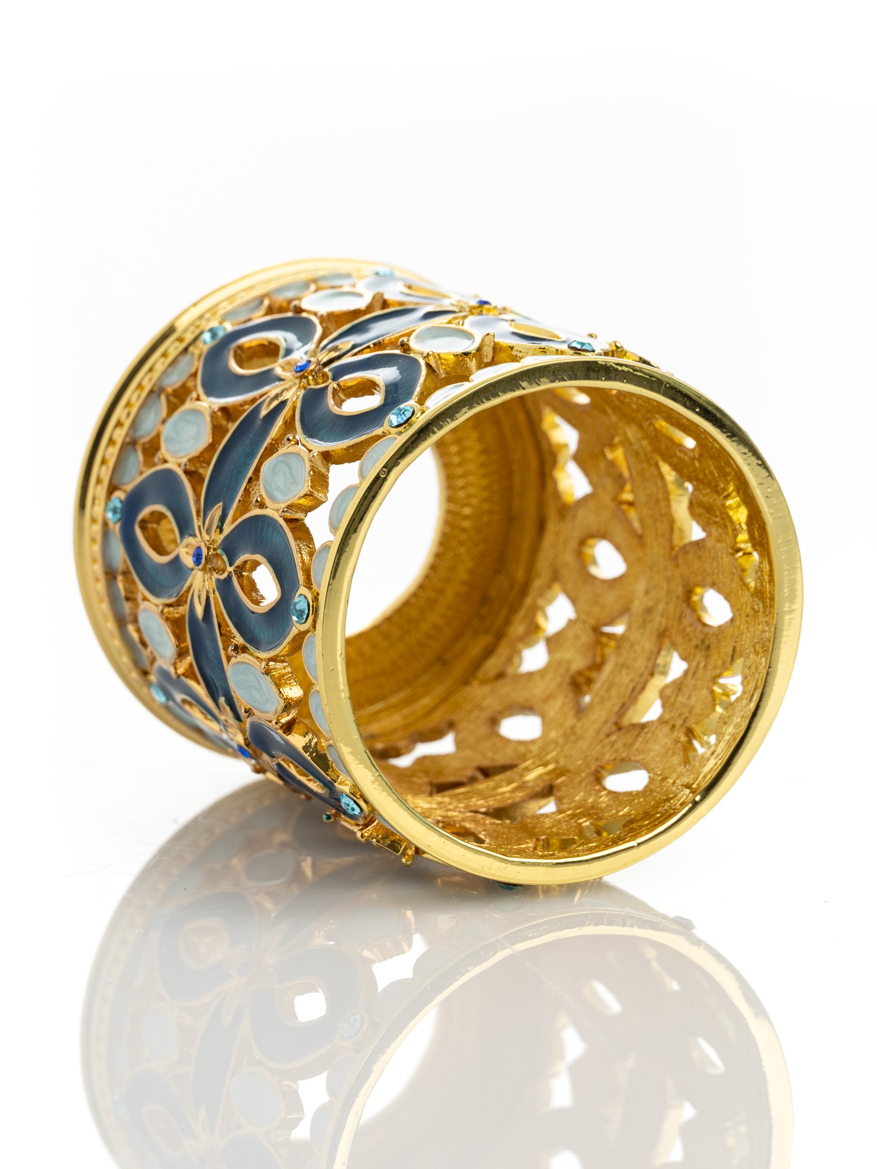 Keren Kopal Golden Blue Decorated Candle Holder