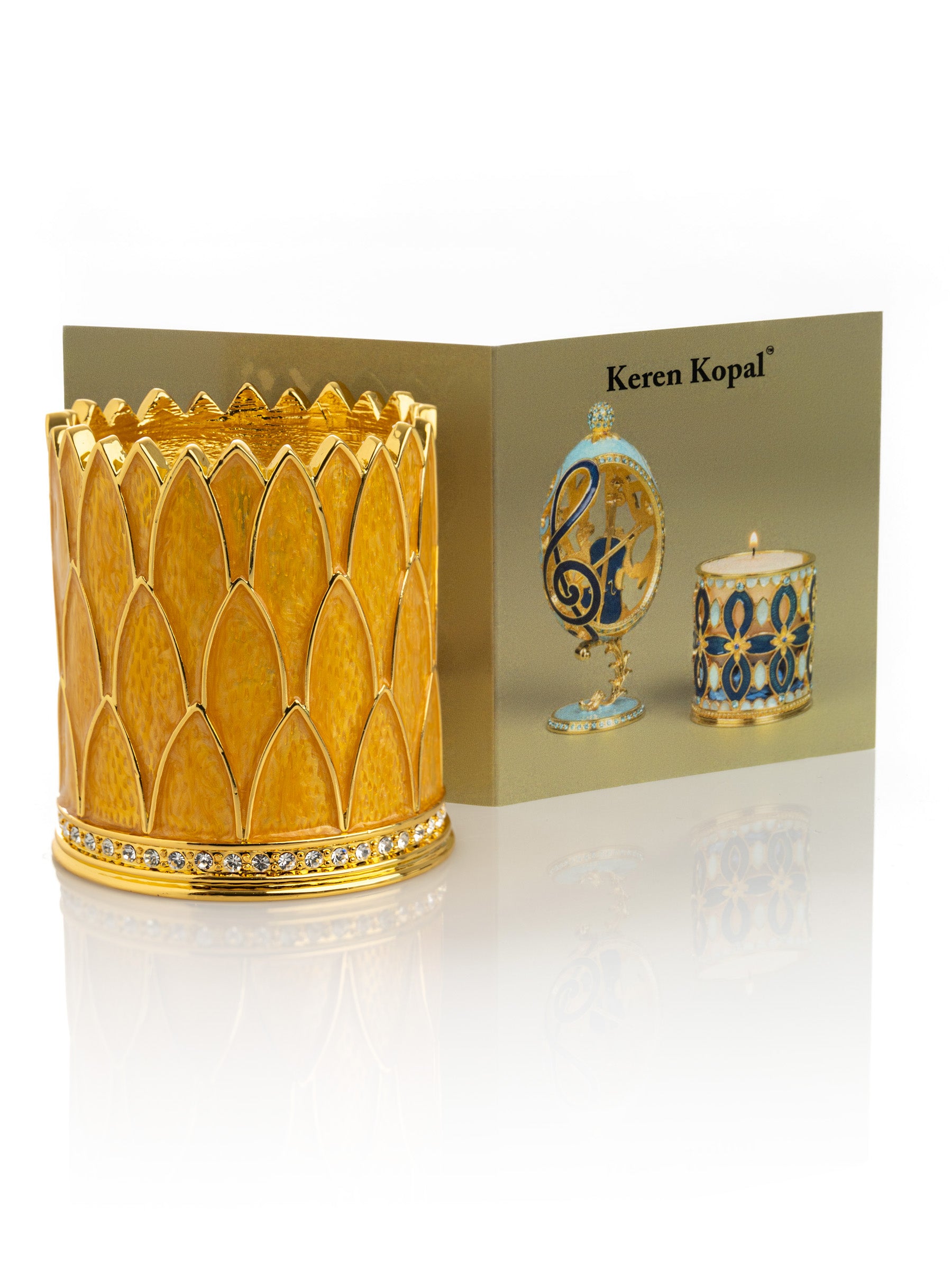 Keren Kopal Yellow Decorated Candle Holder