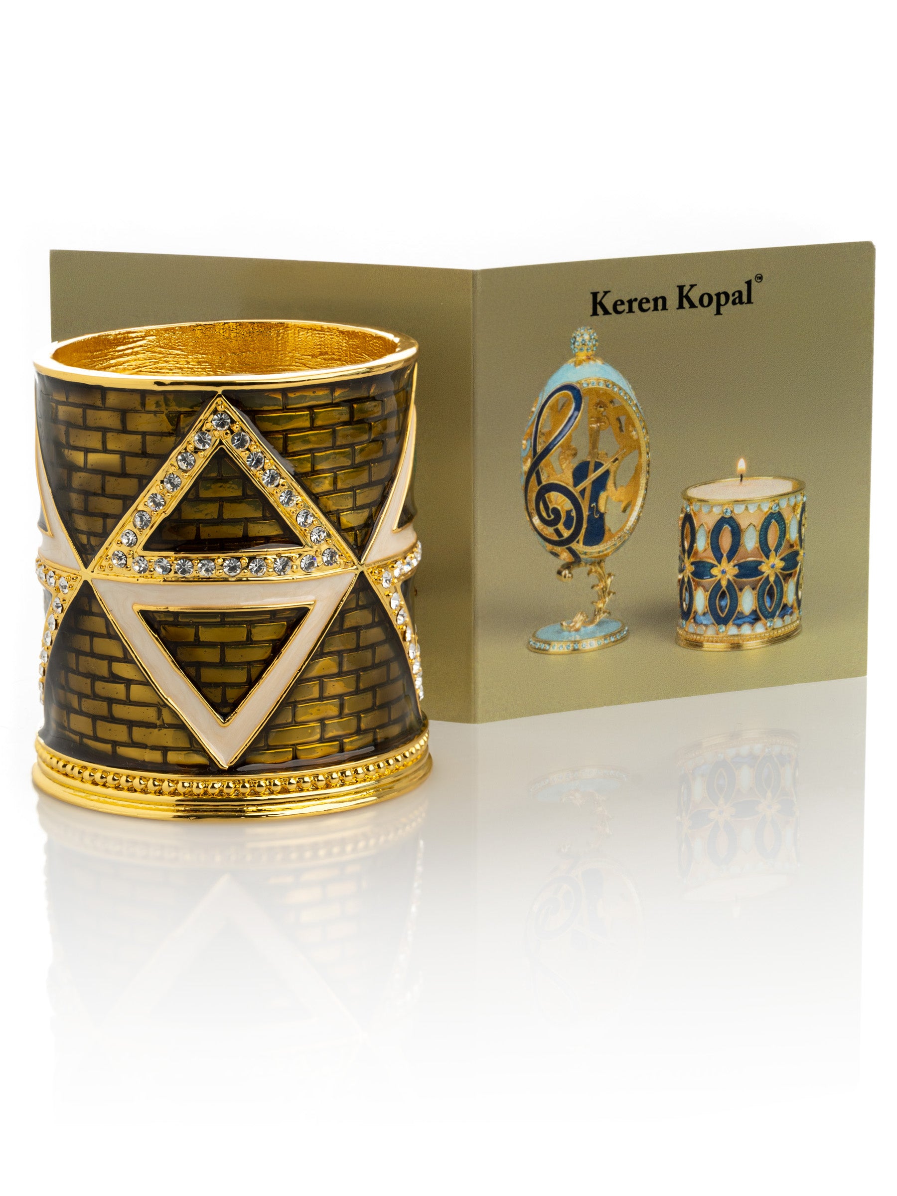 Keren Kopal Golden Brown Decorated Candle Holder with Triangles Pattern