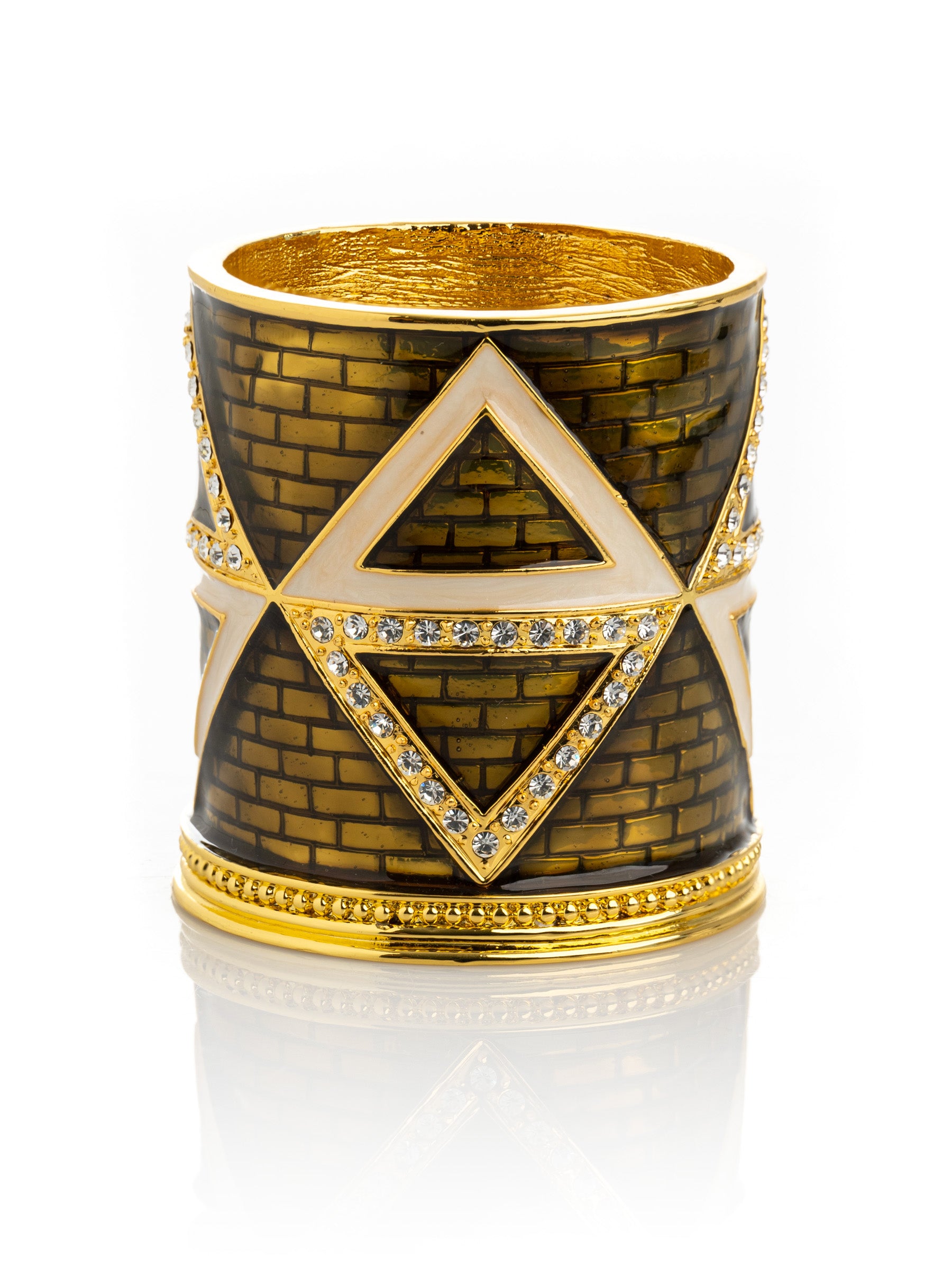 Keren Kopal Golden Brown Decorated Candle Holder with Triangles Pattern