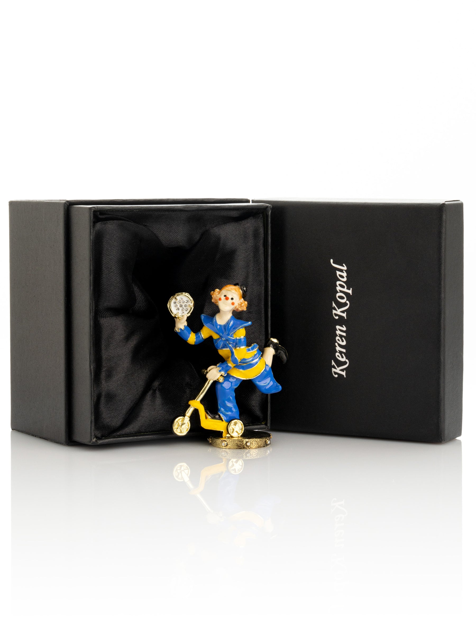 Keren Kopal Playful Circus Clown Riding a Scooter Trinket Box