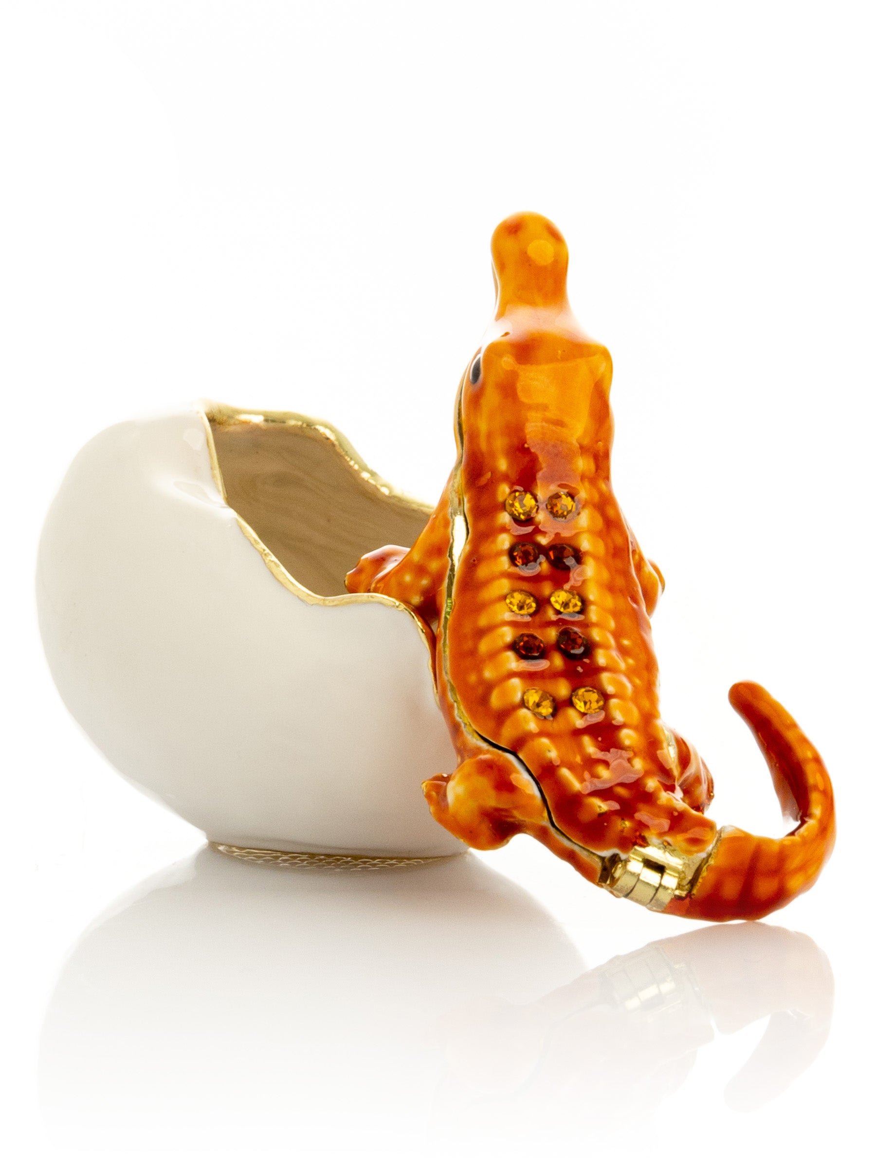 Keren Kopal Orange Crocodile hatching from egg trinket box