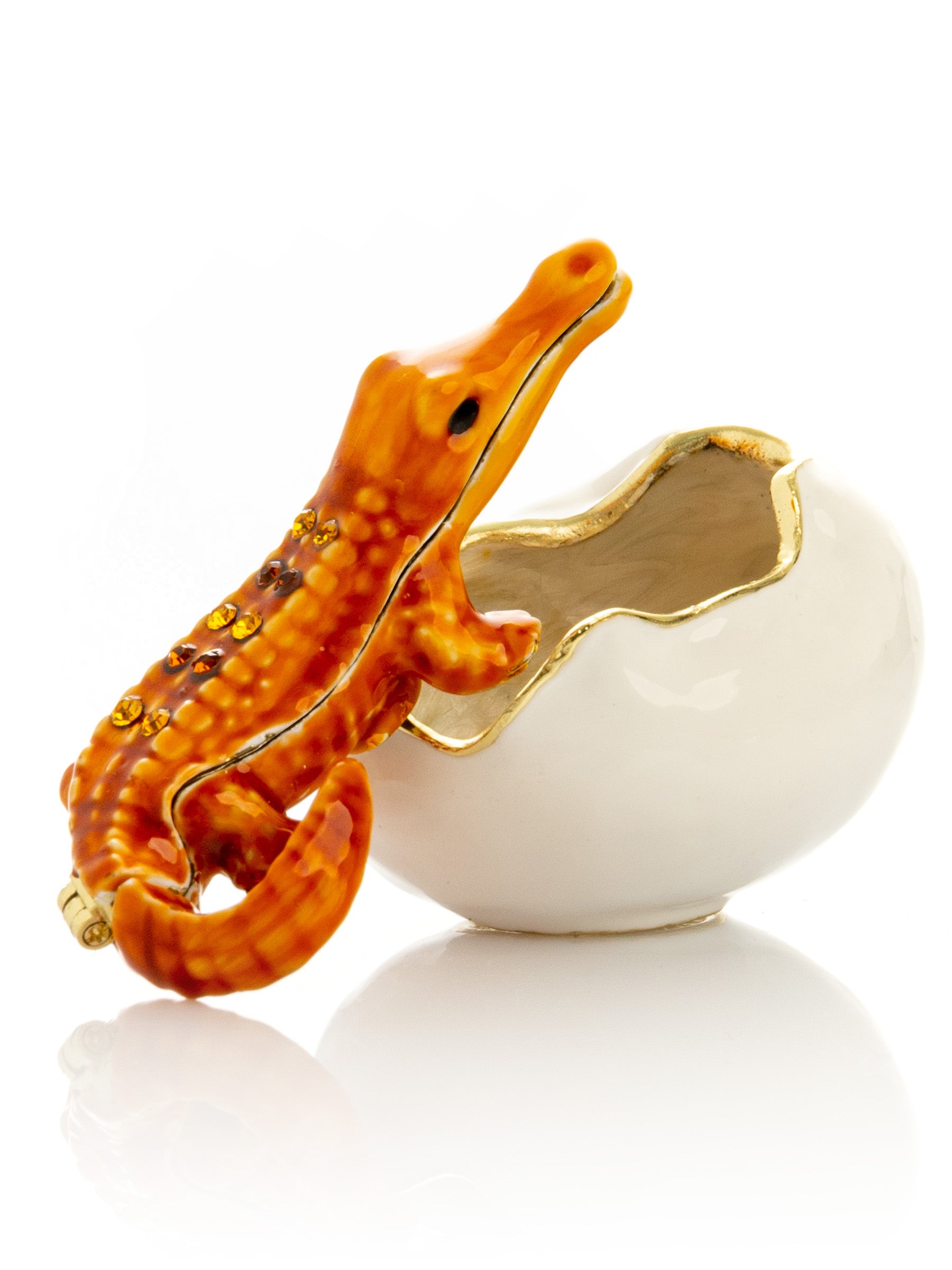 Keren Kopal Orange Crocodile hatching from egg trinket box
