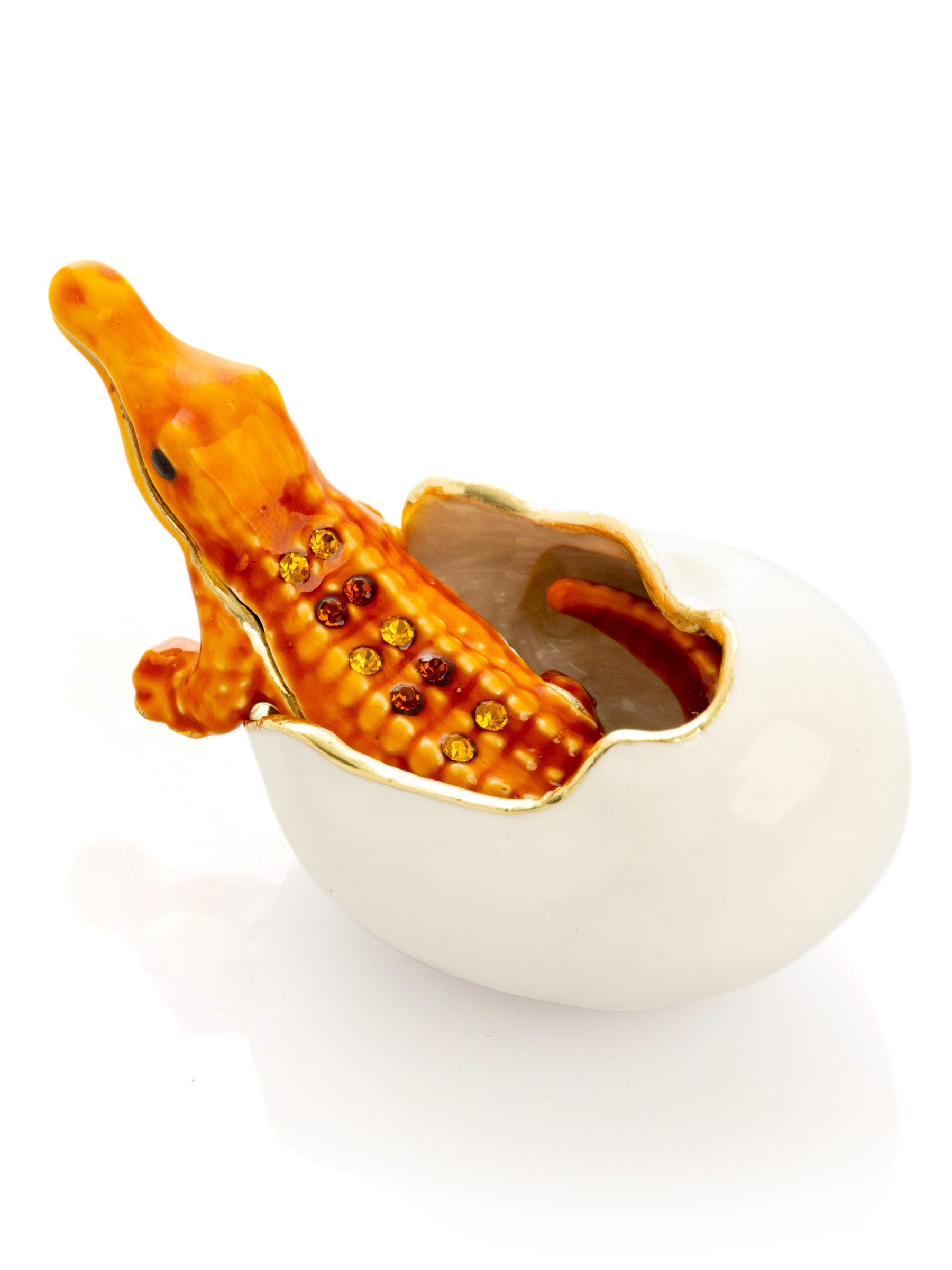 Keren Kopal Orange Crocodile hatching from egg trinket box