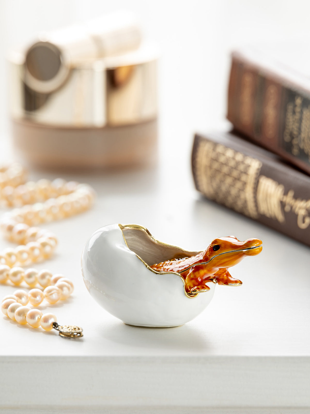 Keren Kopal Orange Crocodile hatching from egg trinket box
