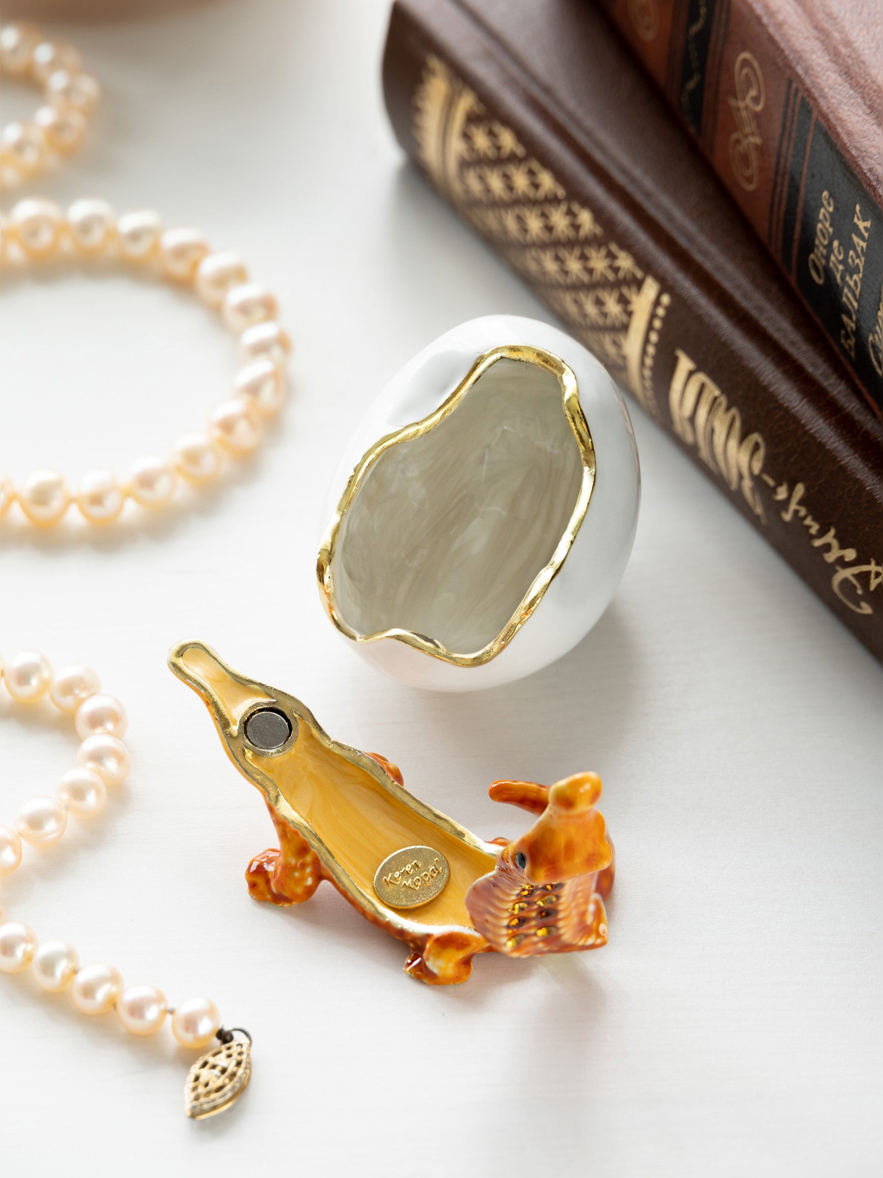 Keren Kopal Orange Crocodile hatching from egg trinket box