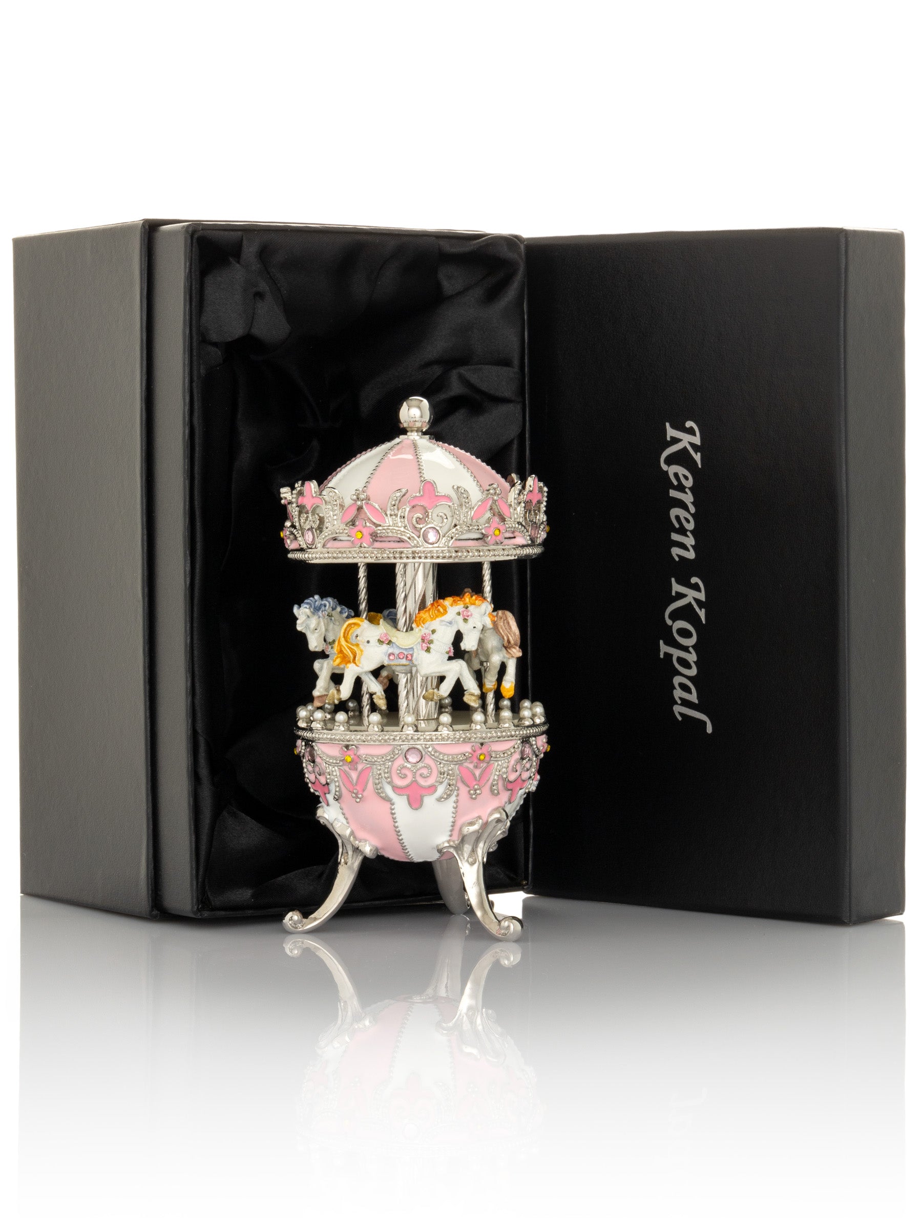 Keren Kopal Pink Faberge Egg with Wind up Horse Carousel