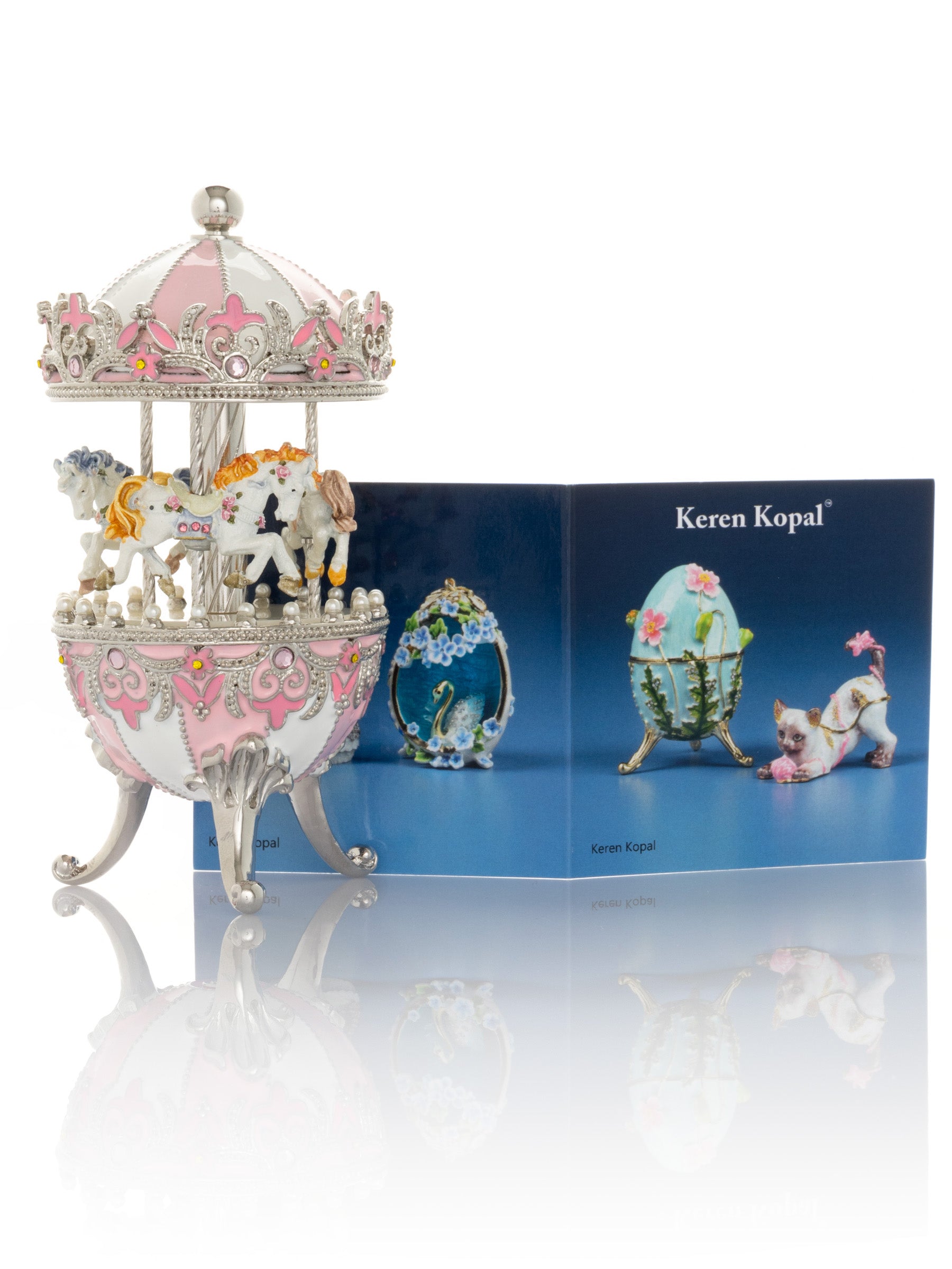 Keren Kopal Pink Faberge Egg with Wind up Horse Carousel