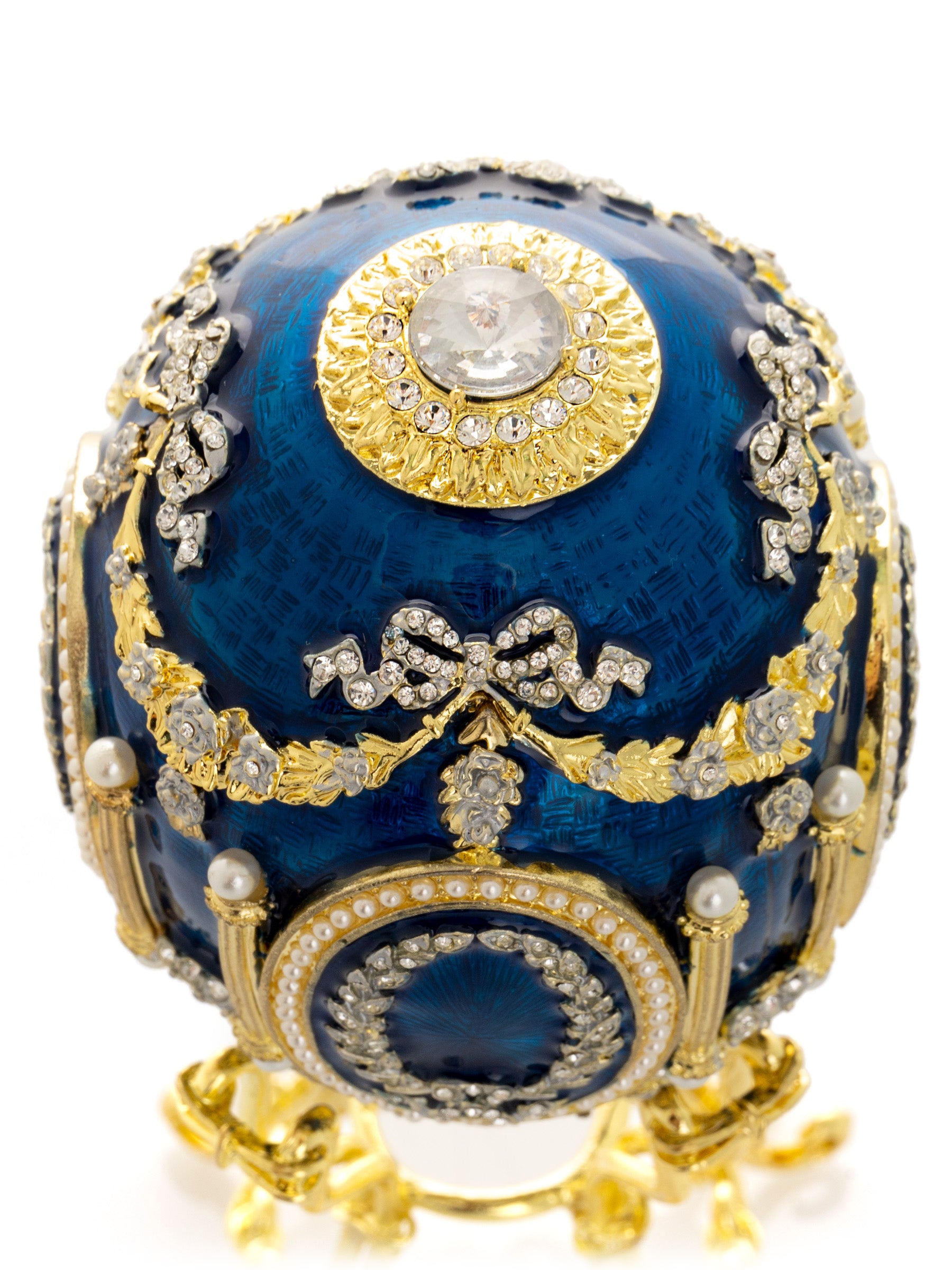 Keren Kopal Blue Faberge Egg with Swan Inside