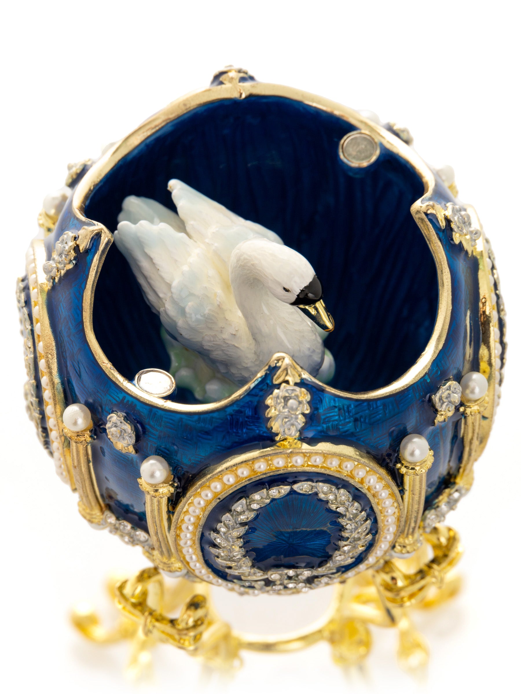 Keren Kopal Blue Faberge Egg with Swan Inside
