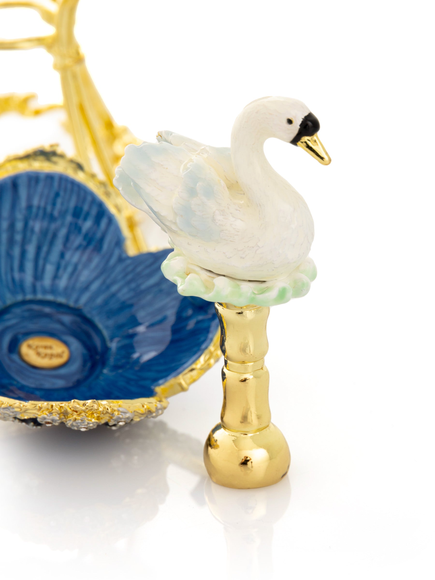 Keren Kopal Blue Faberge Egg with Swan Inside