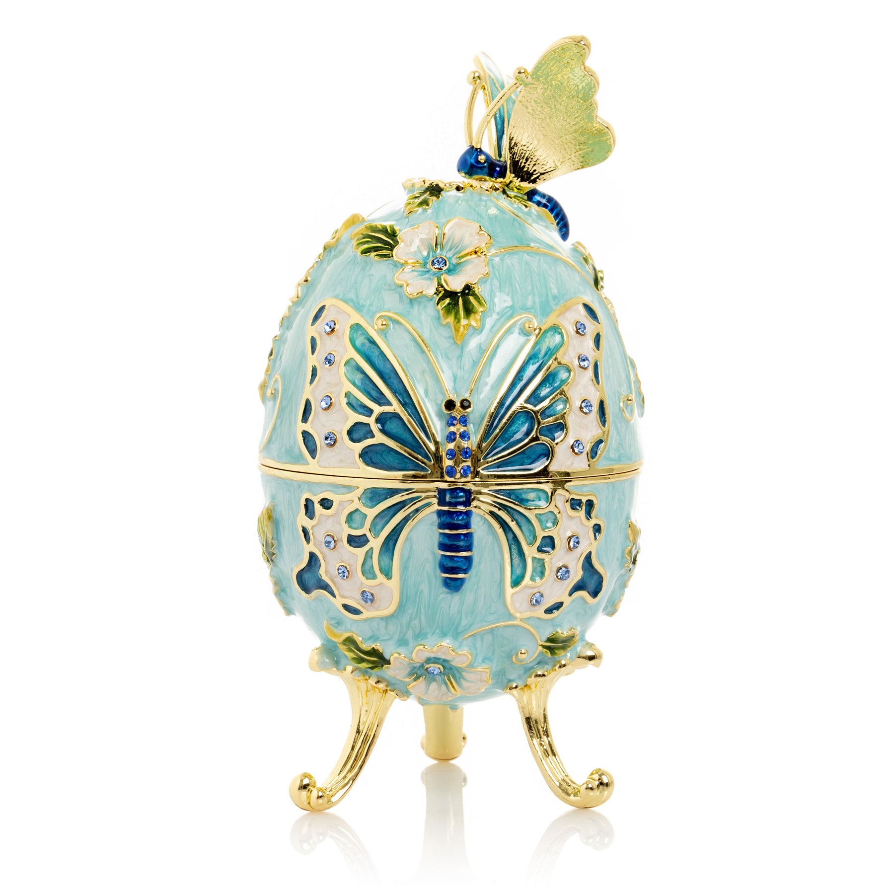 Keren Kopal Turquoise Faberge Egg with Flowers and Butterfly