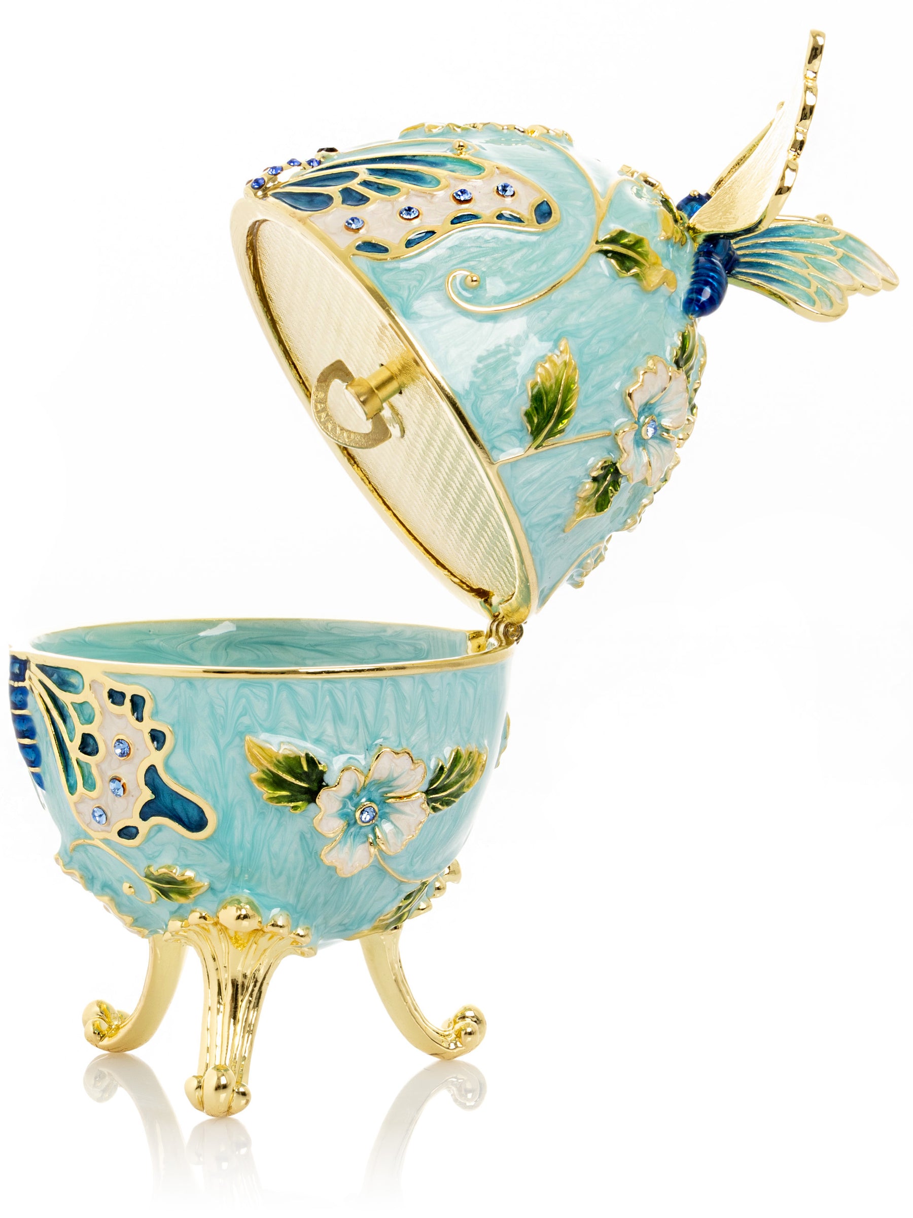 Keren Kopal Turquoise Faberge Egg with Flowers and Butterfly