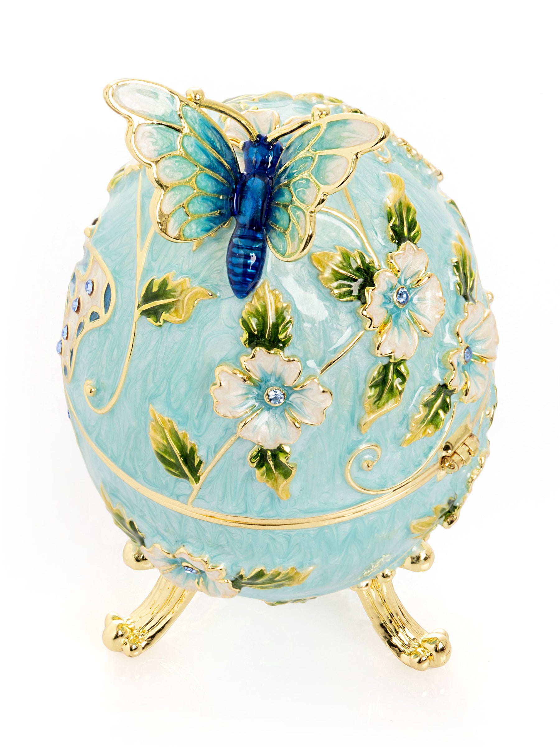 Keren Kopal Turquoise Faberge Egg with Flowers and Butterfly