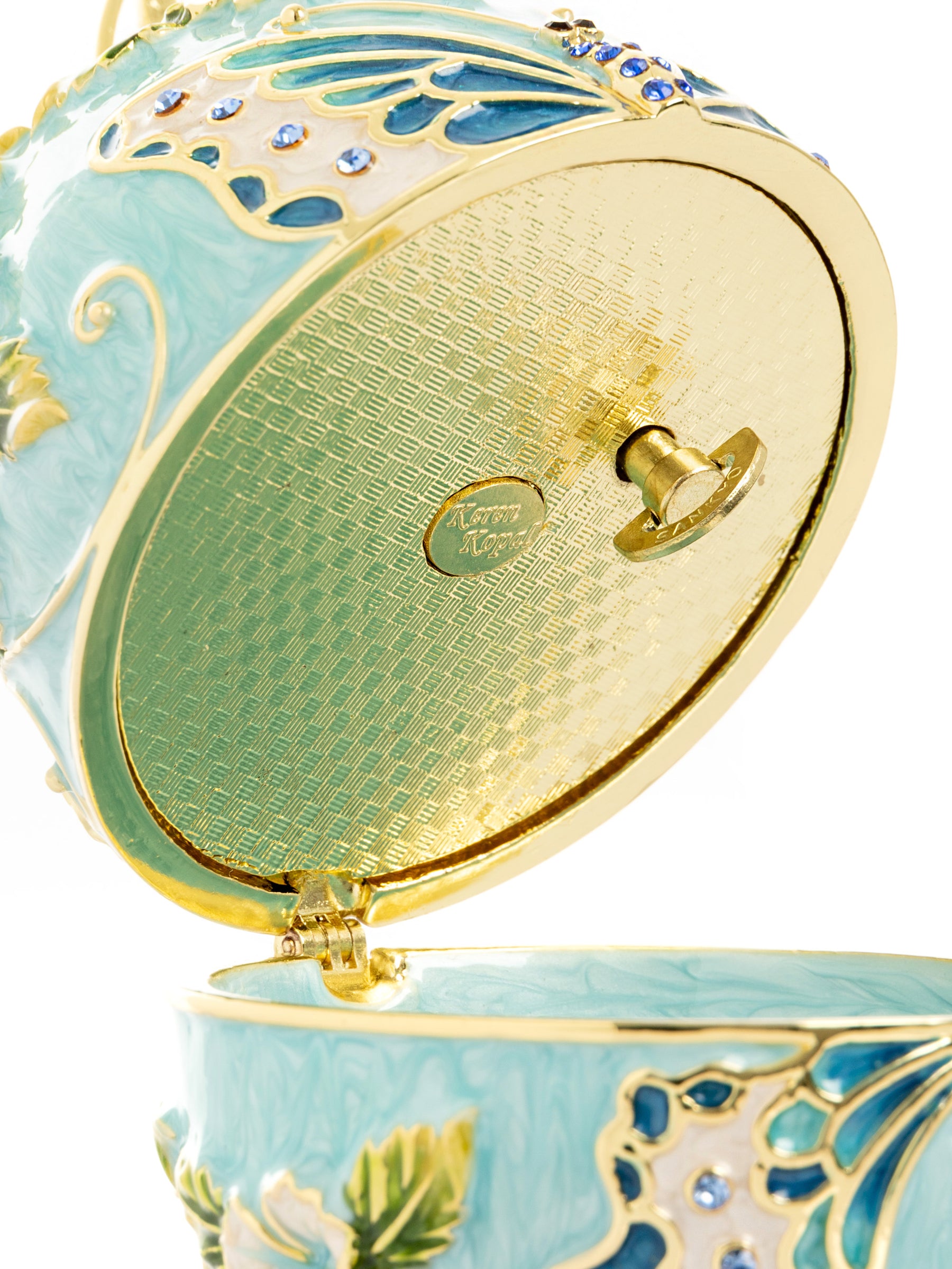 Keren Kopal Turquoise Faberge Egg with Flowers and Butterfly