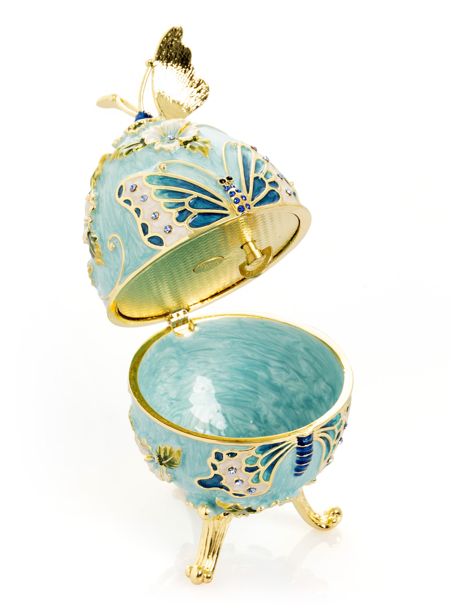 Keren Kopal Turquoise Faberge Egg with Flowers and Butterfly