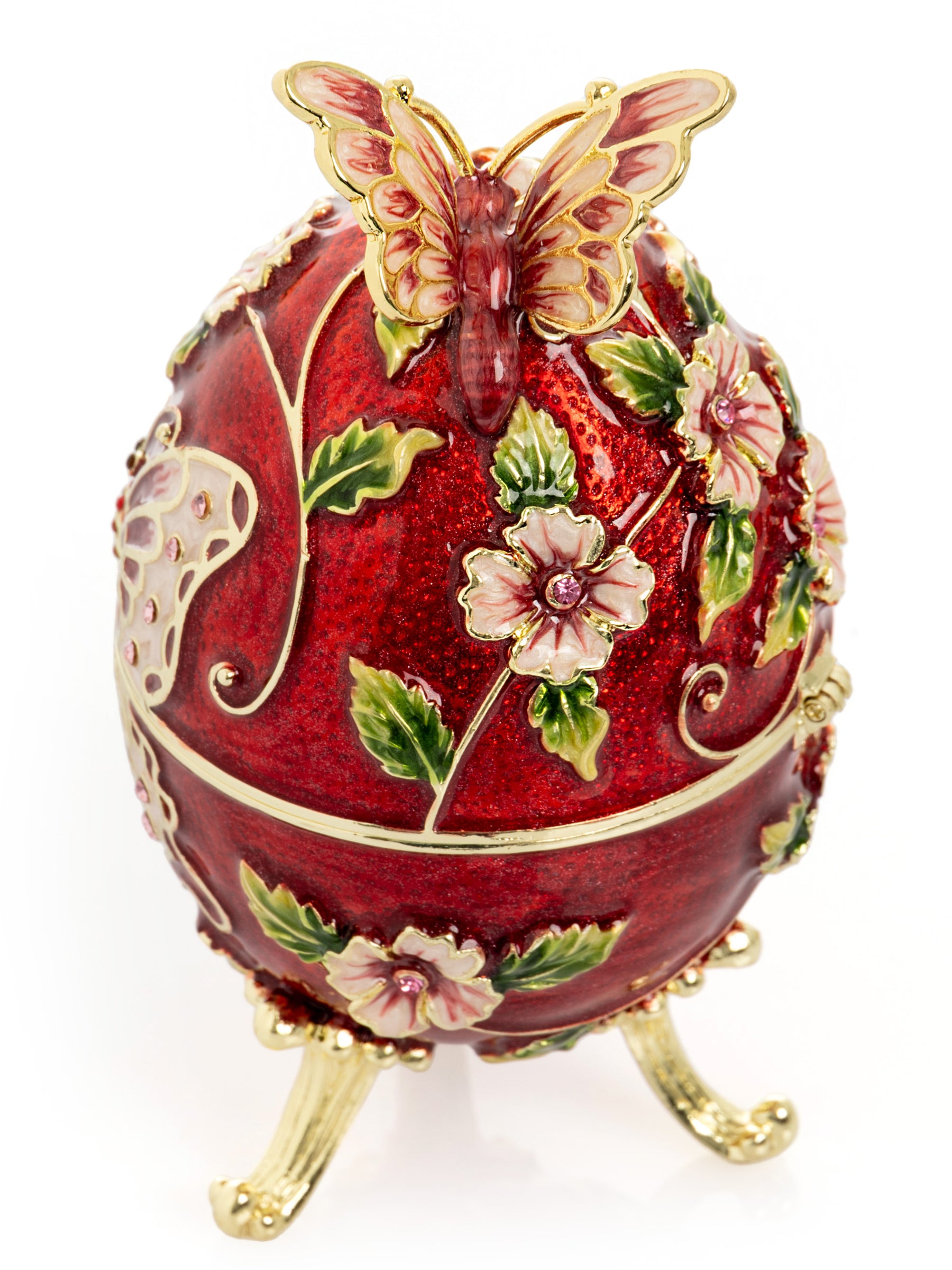 Keren Kopal Red Faberge Egg with Flowers and Butterfly