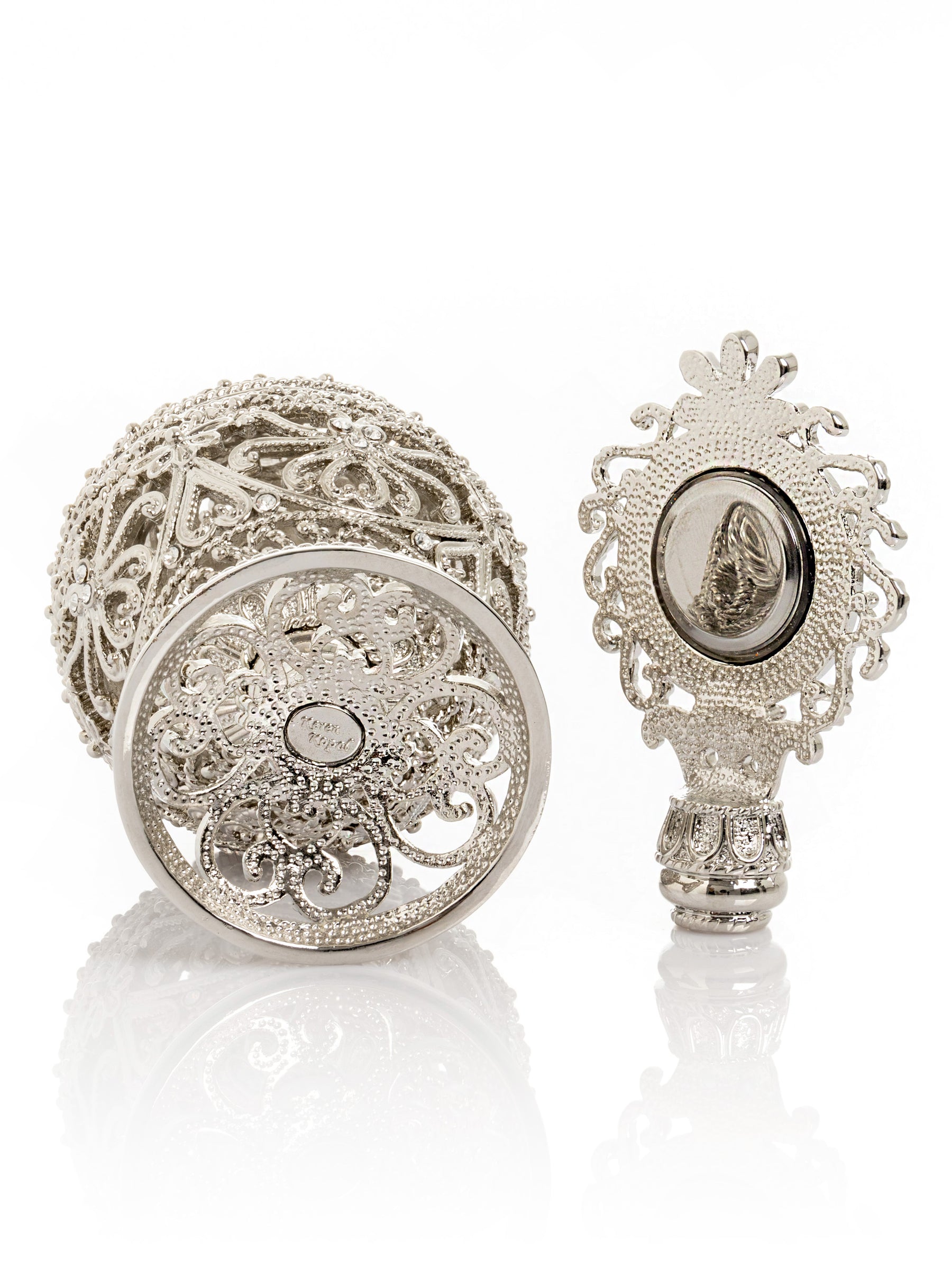 Keren Kopal Silver Faberge Egg with Clock Inside