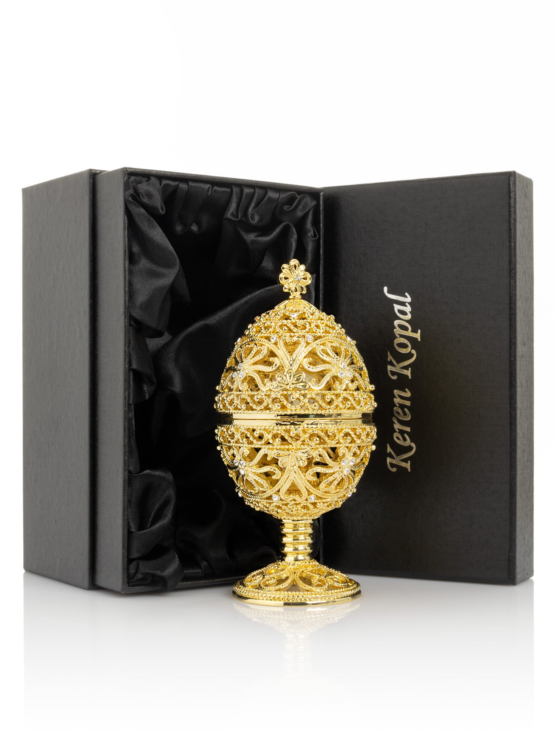 Keren Kopal Gold Faberge Egg with Clock Inside