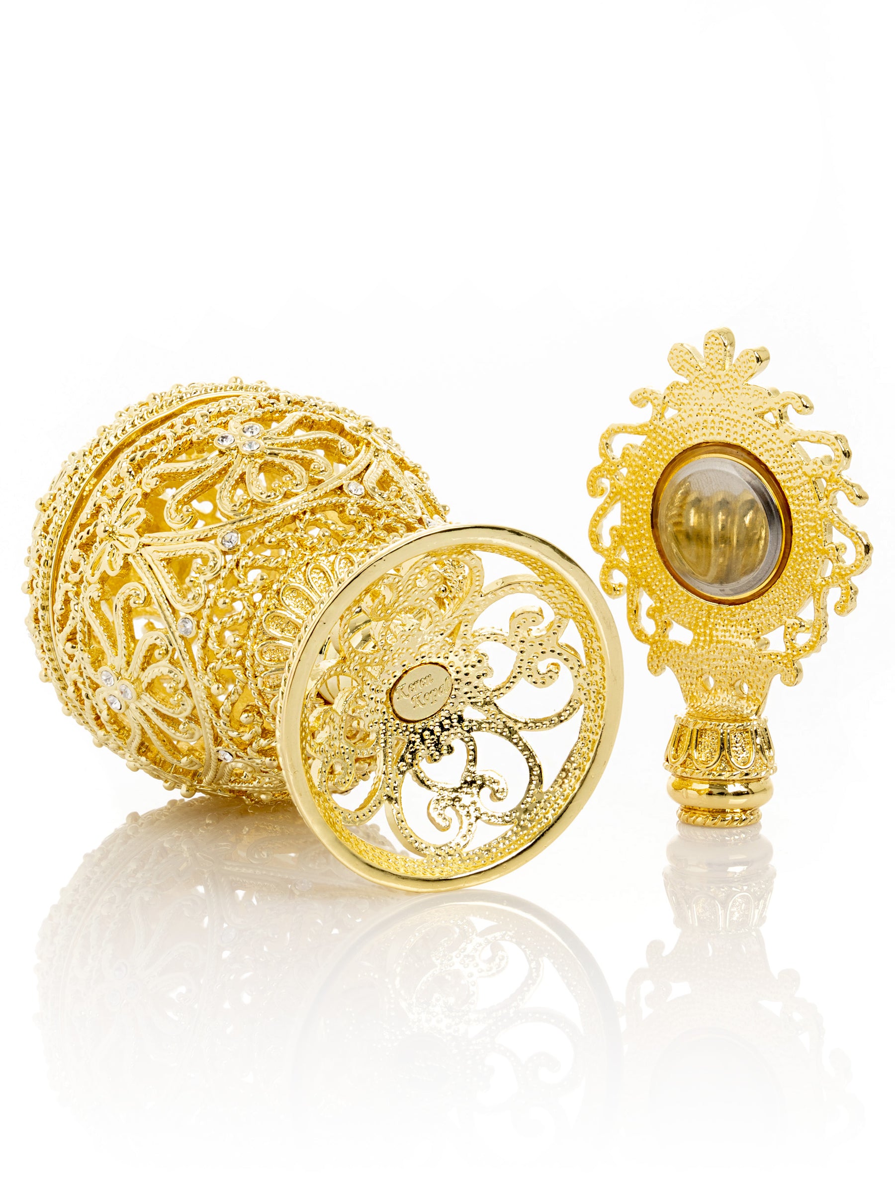 Keren Kopal Gold Faberge Egg with Clock Inside