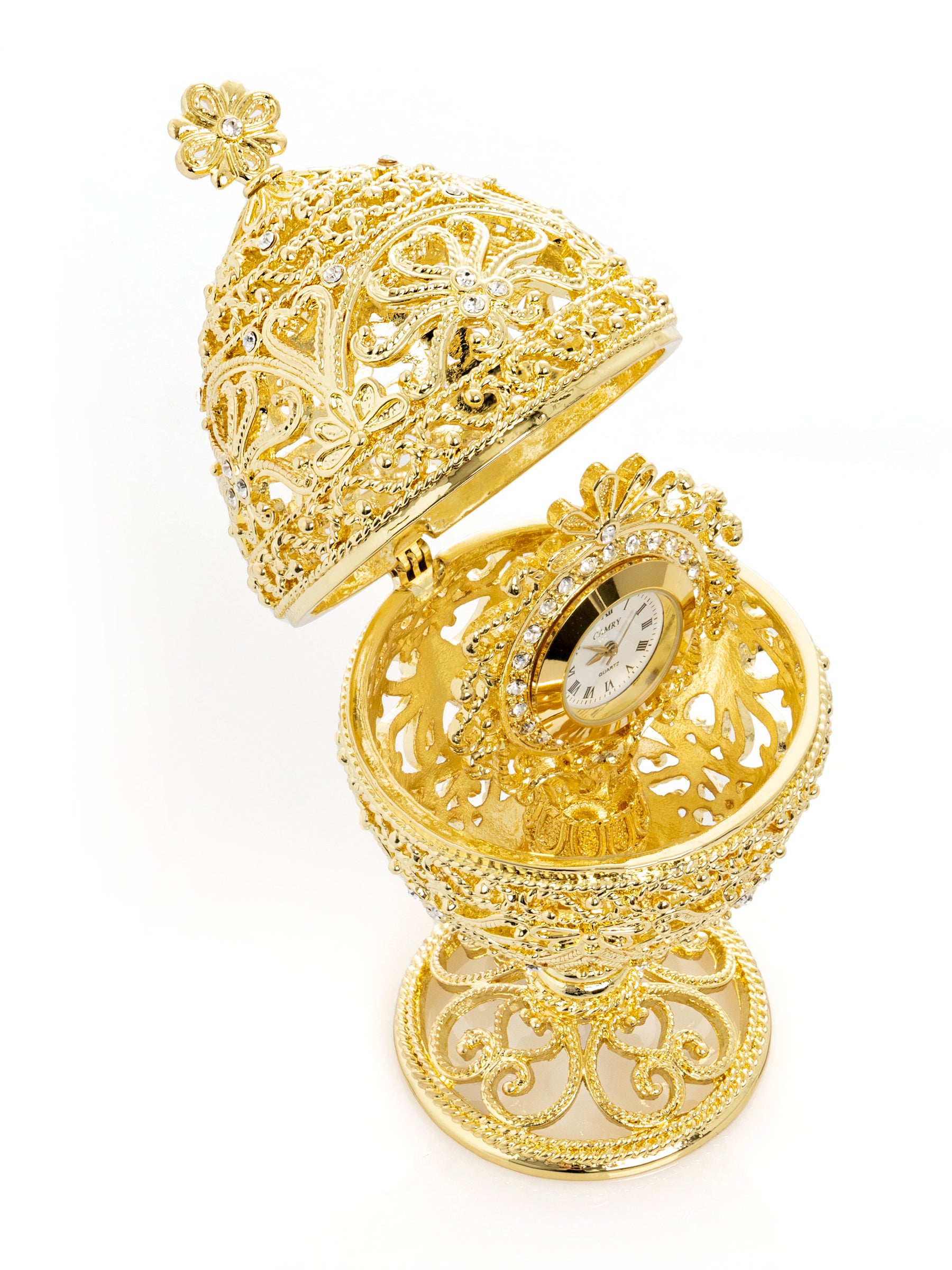 Keren Kopal Gold Faberge Egg with Clock Inside