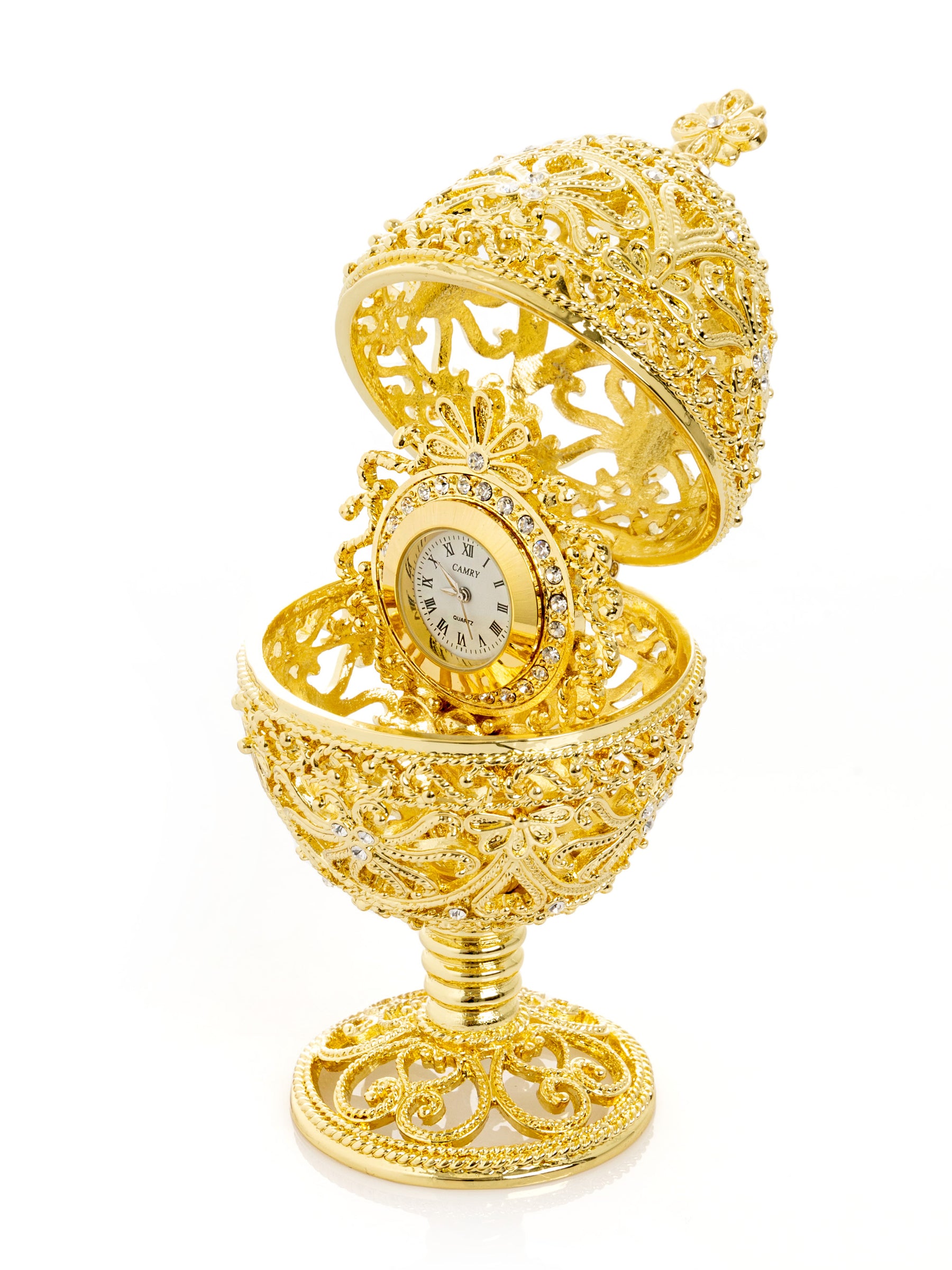 Keren Kopal Gold Faberge Egg with Clock Inside