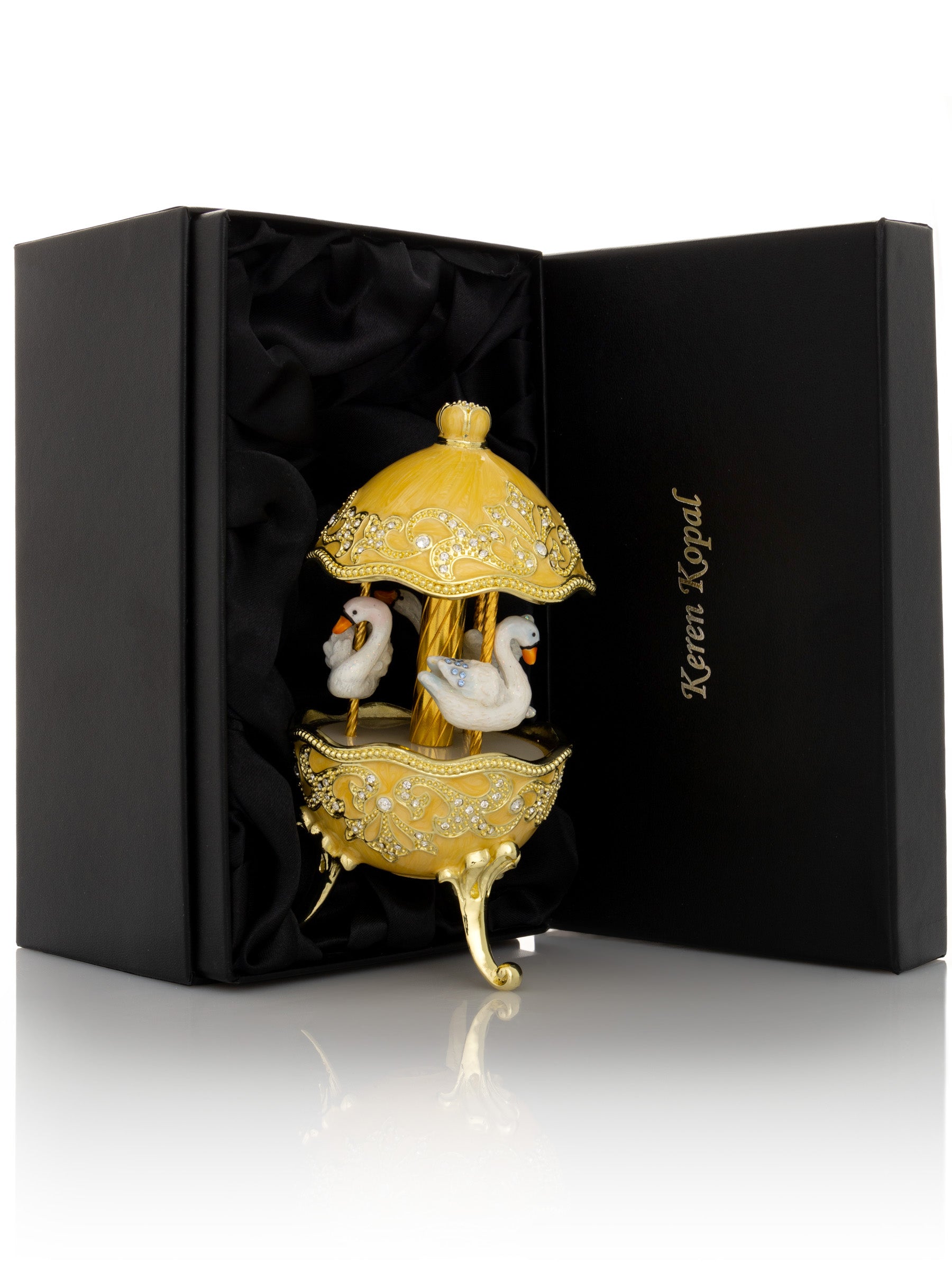 Keren Kopal Yellow Carousel Egg with White Swans