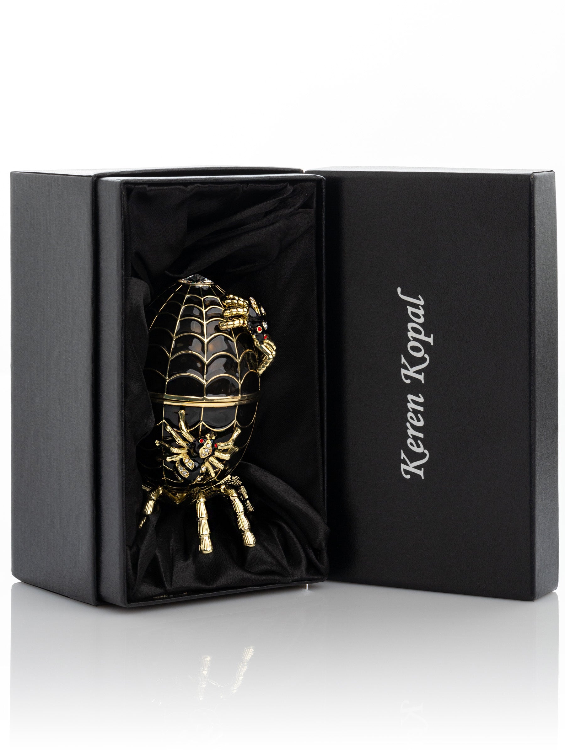 Keren Kopal Black Faberge Egg Spiderweb Decoration Music Playing Egg