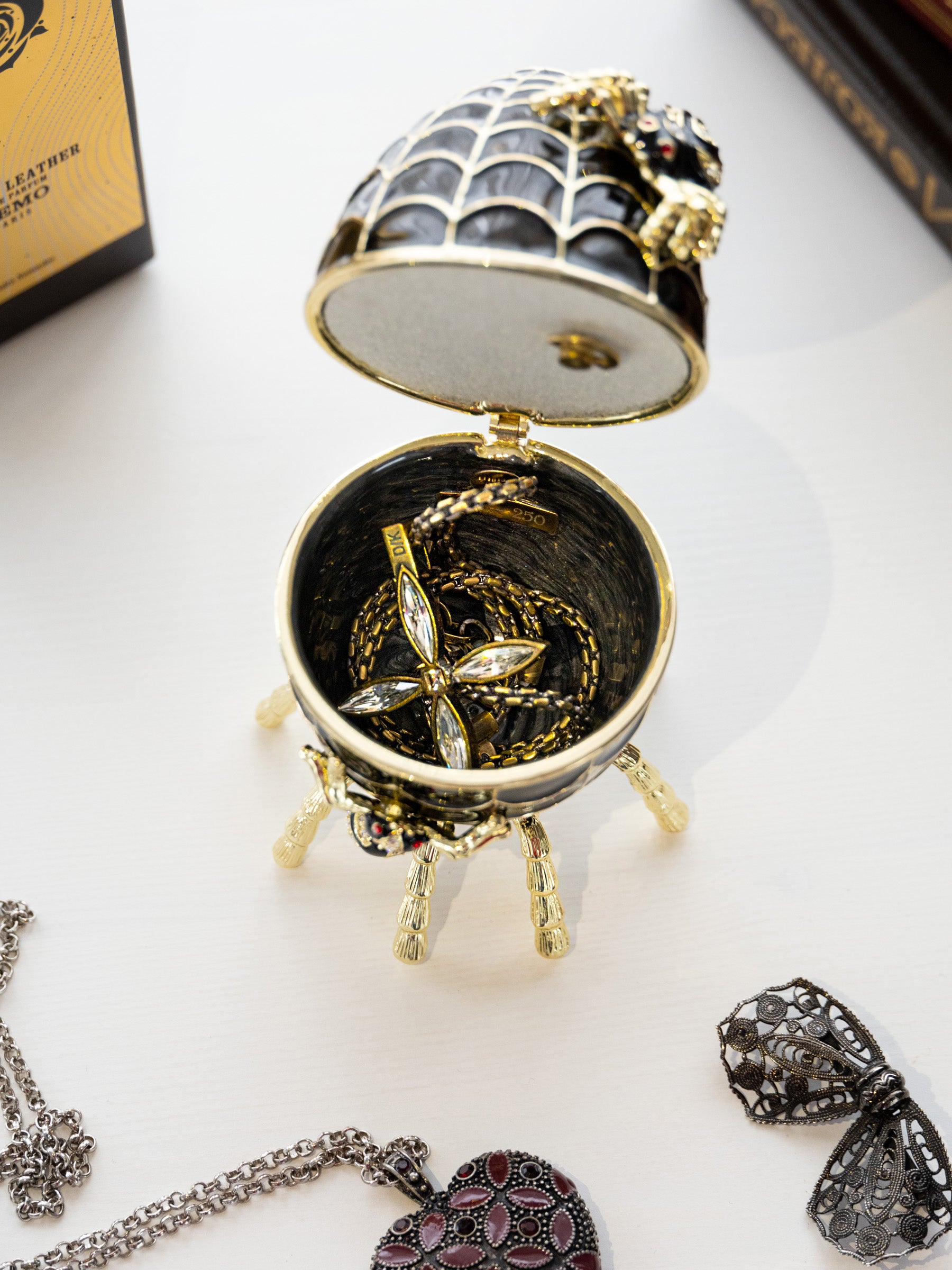 Keren Kopal Black Faberge Egg Spiderweb Decoration Music Playing Egg