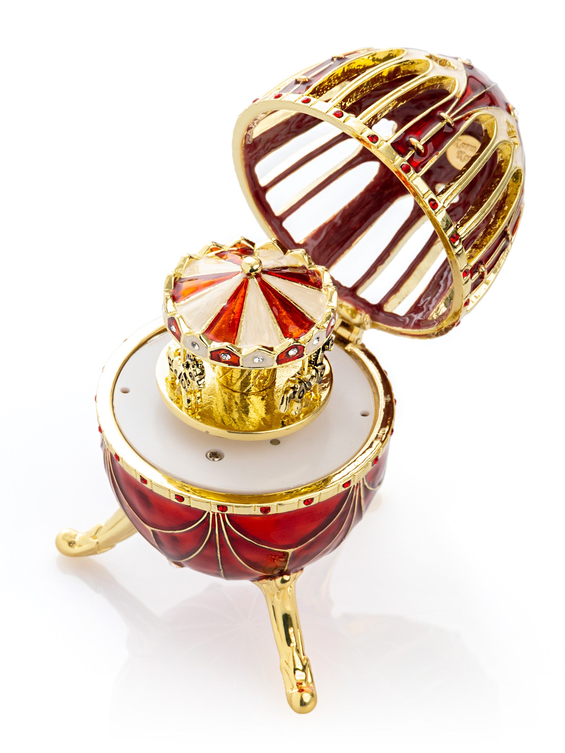 Keren Kopal Red Faberge Egg with Horse Carousel Surprise Inside