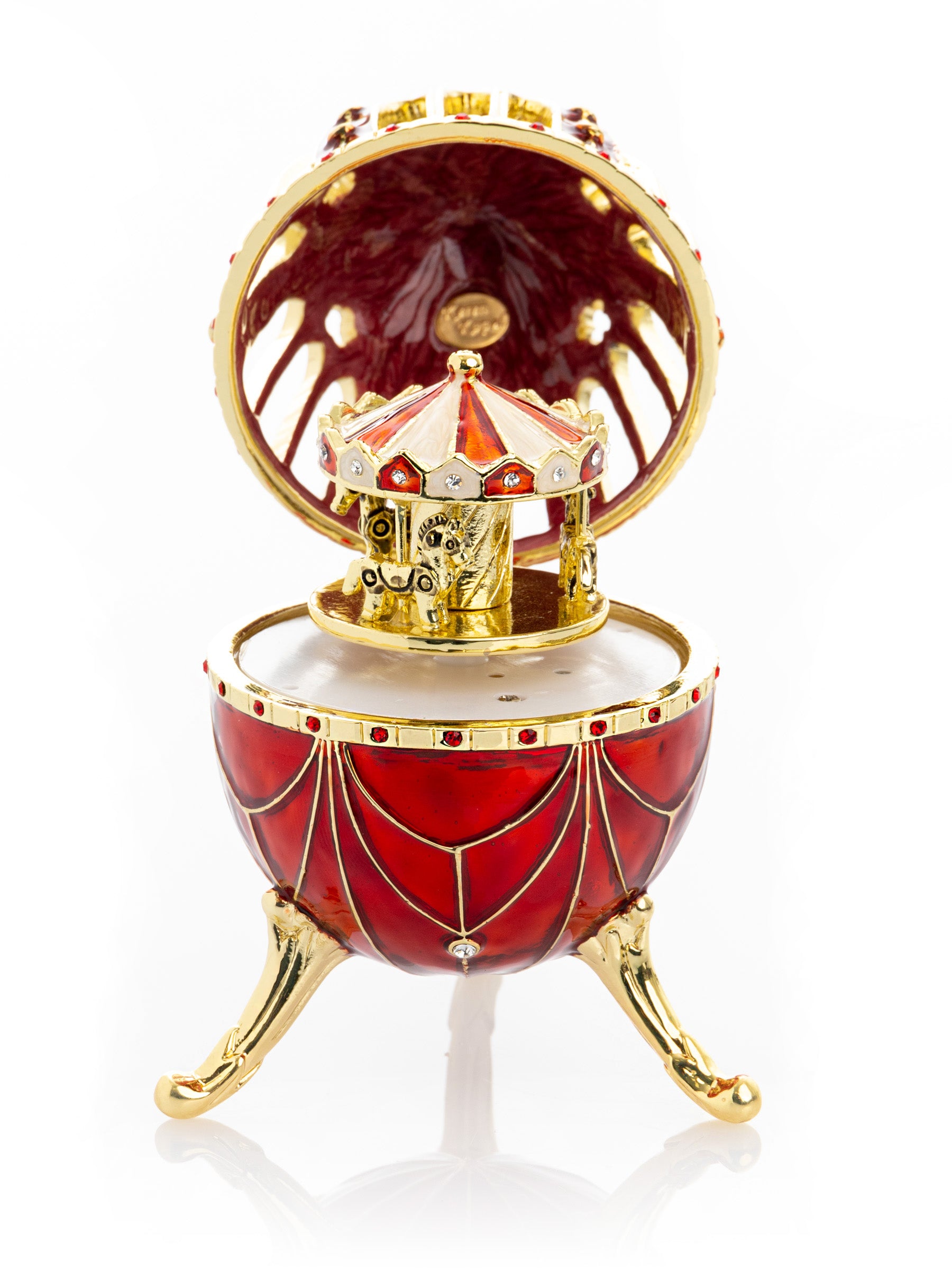 Keren Kopal Red Faberge Egg with Horse Carousel Surprise Inside