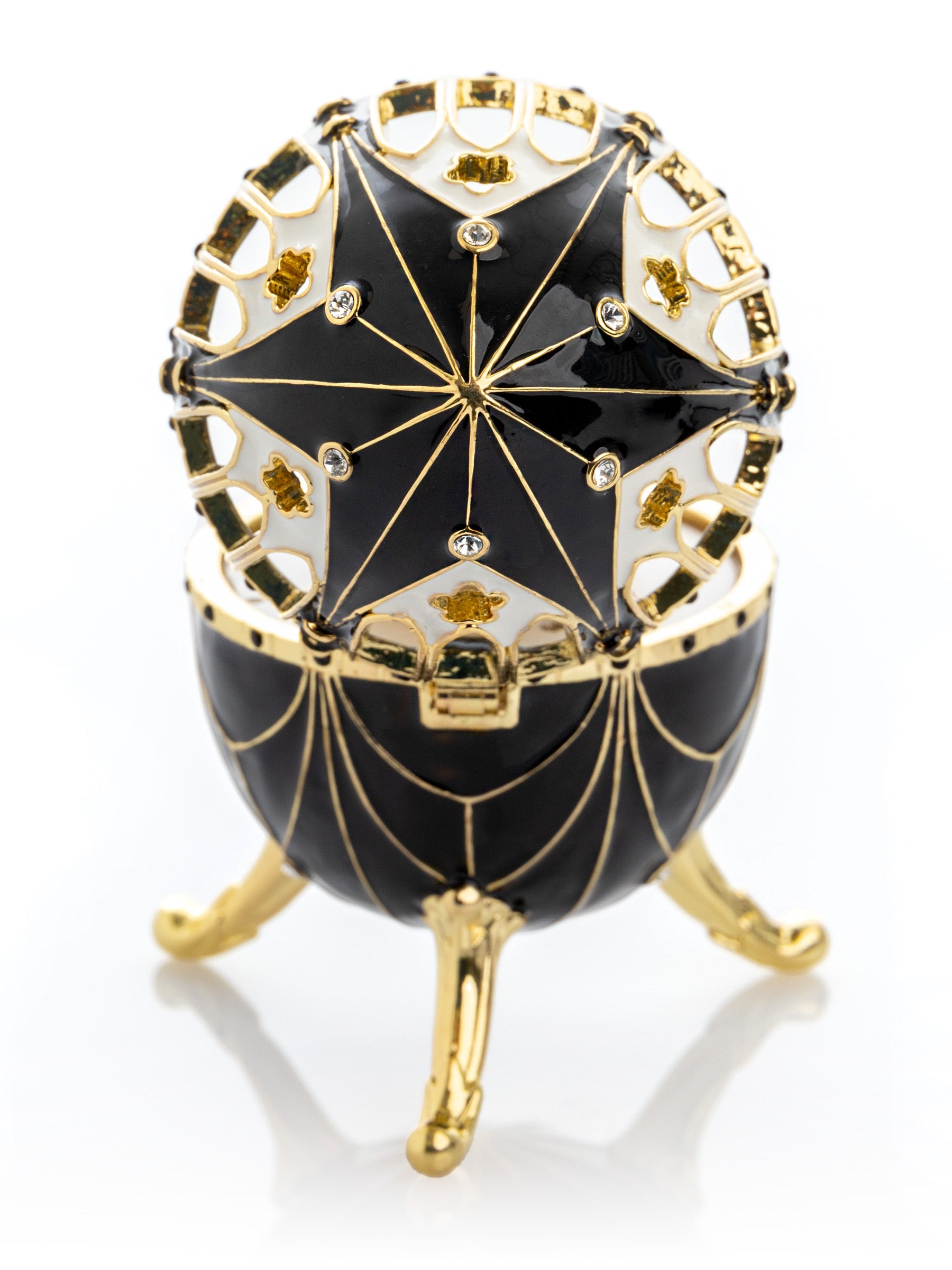 Keren Kopal Black and Gold Faberge Egg with Horse Carousel Surprise Inside