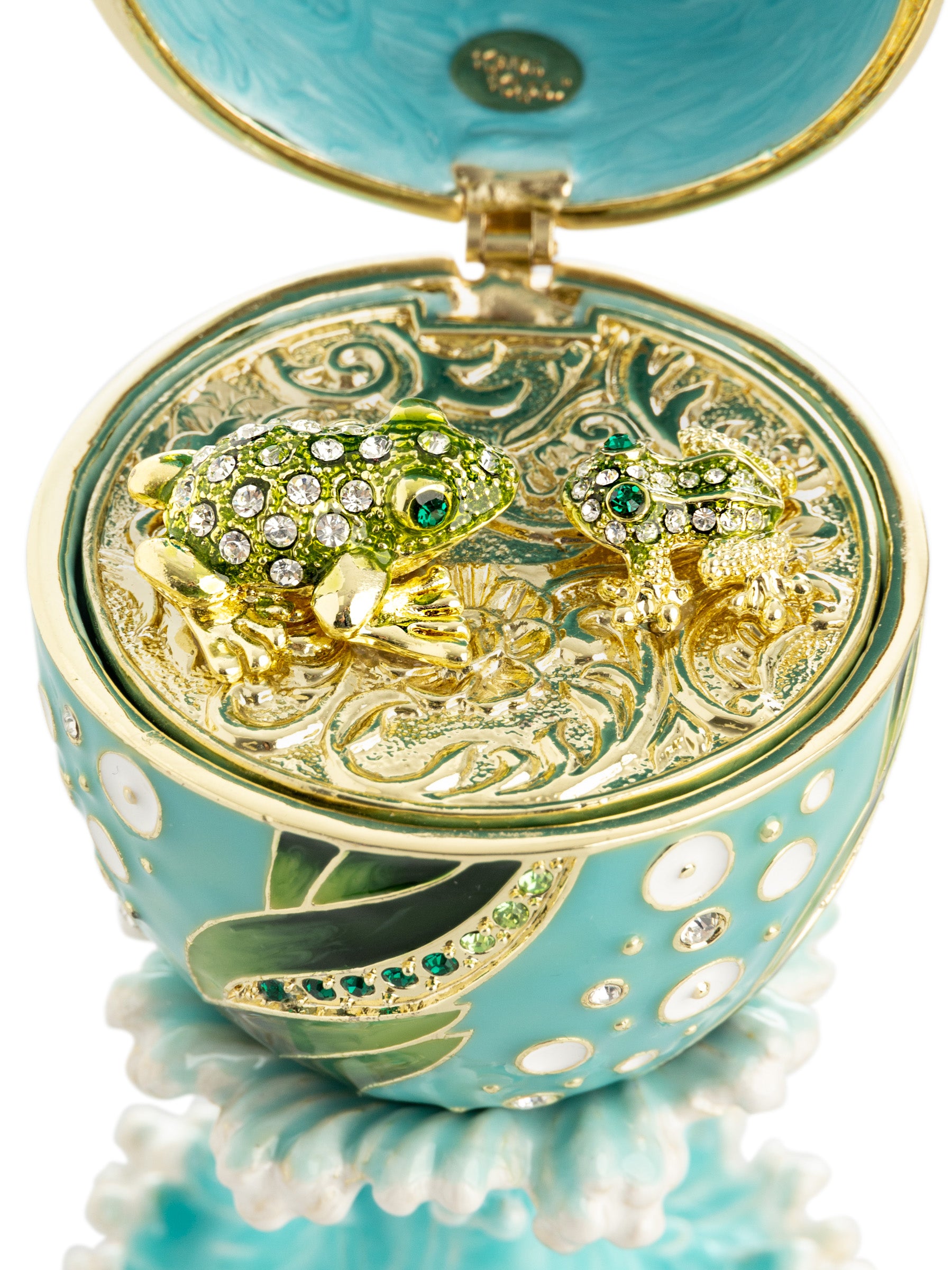 Keren Kopal Turquoise Faberge Egg with 2 Frogs Surprise Inside