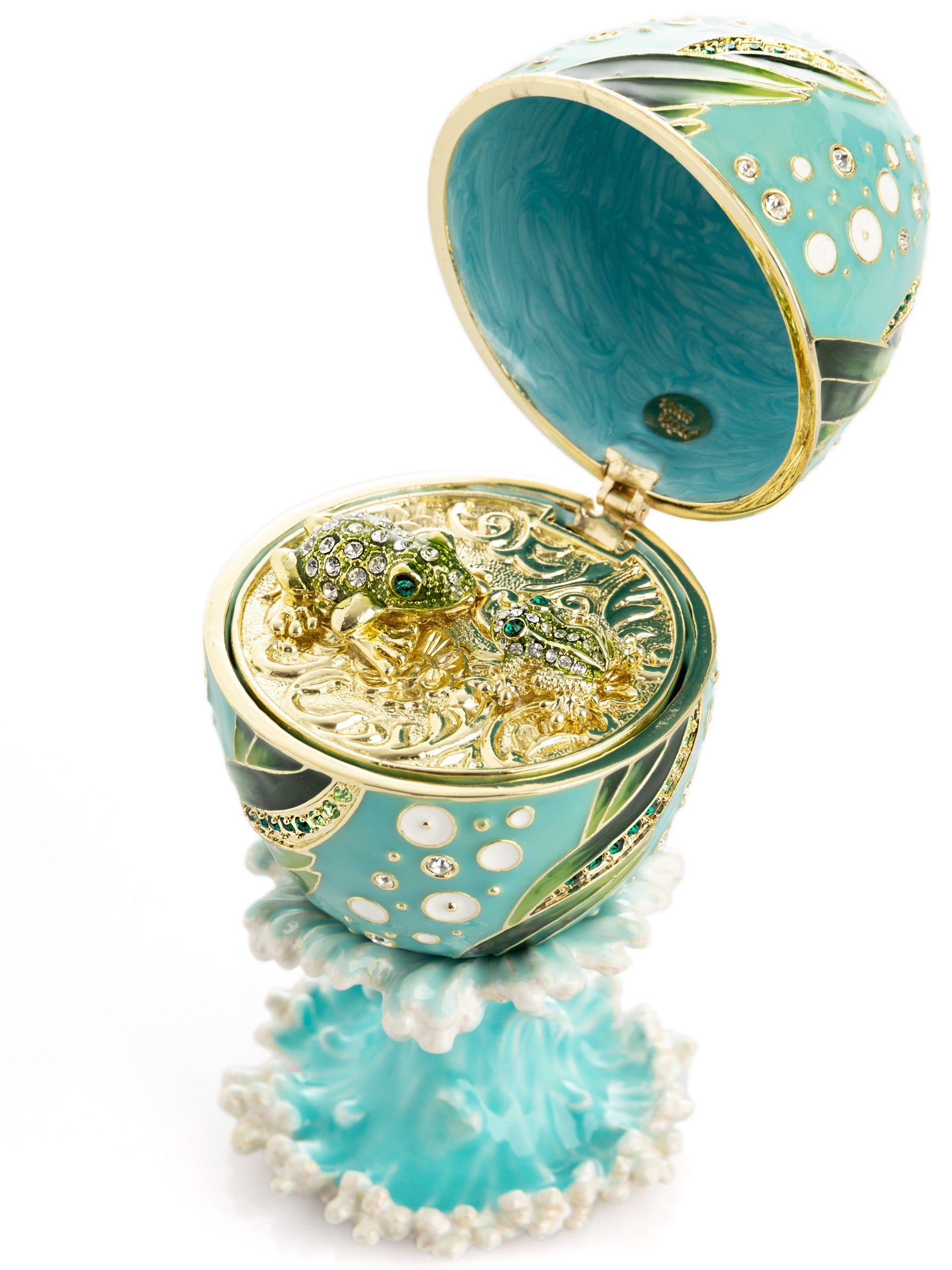 Keren Kopal Turquoise Faberge Egg with 2 Frogs Surprise Inside