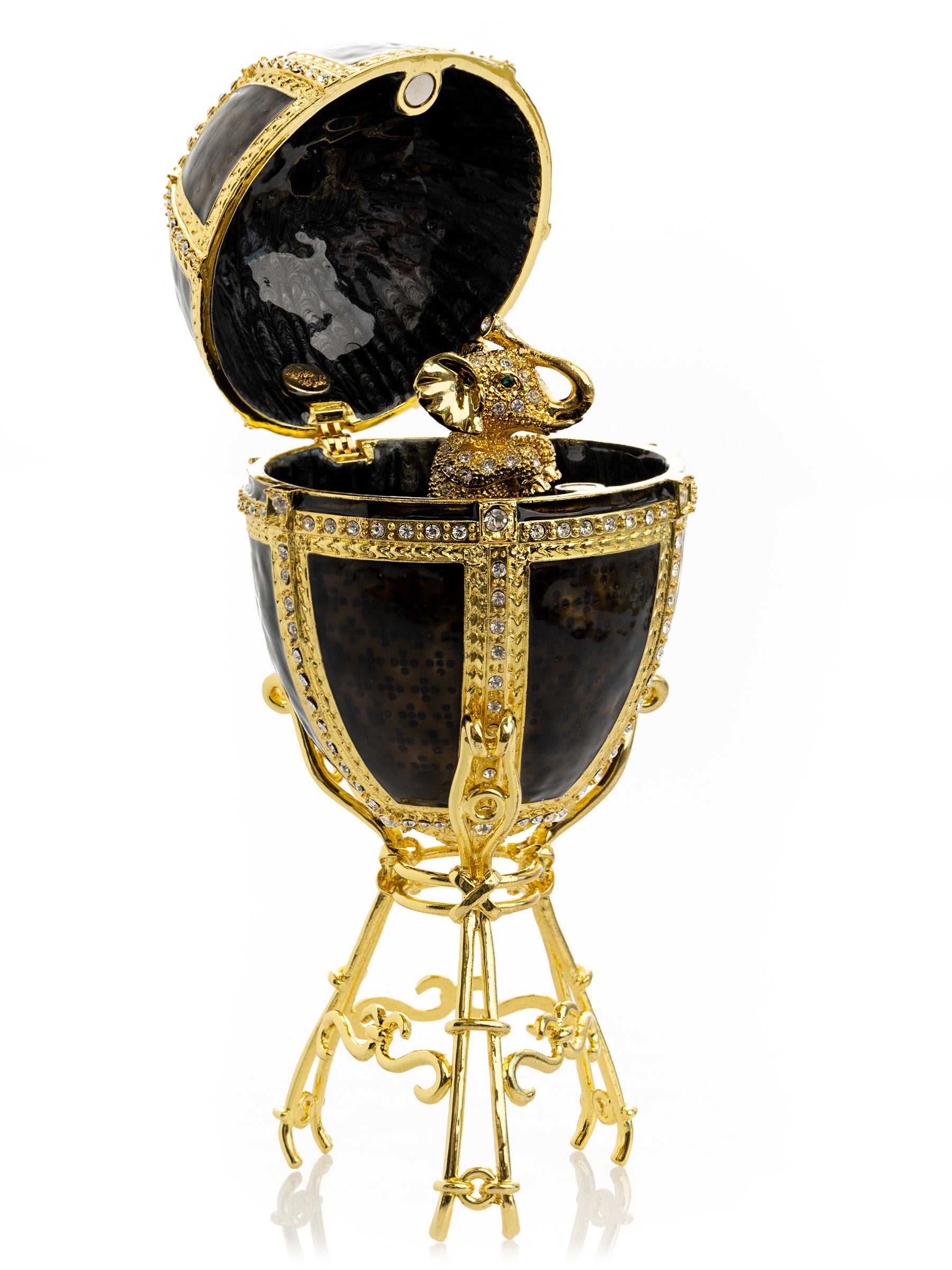 Keren Kopal Black & Gold Egg with a Gold crystals Elephant