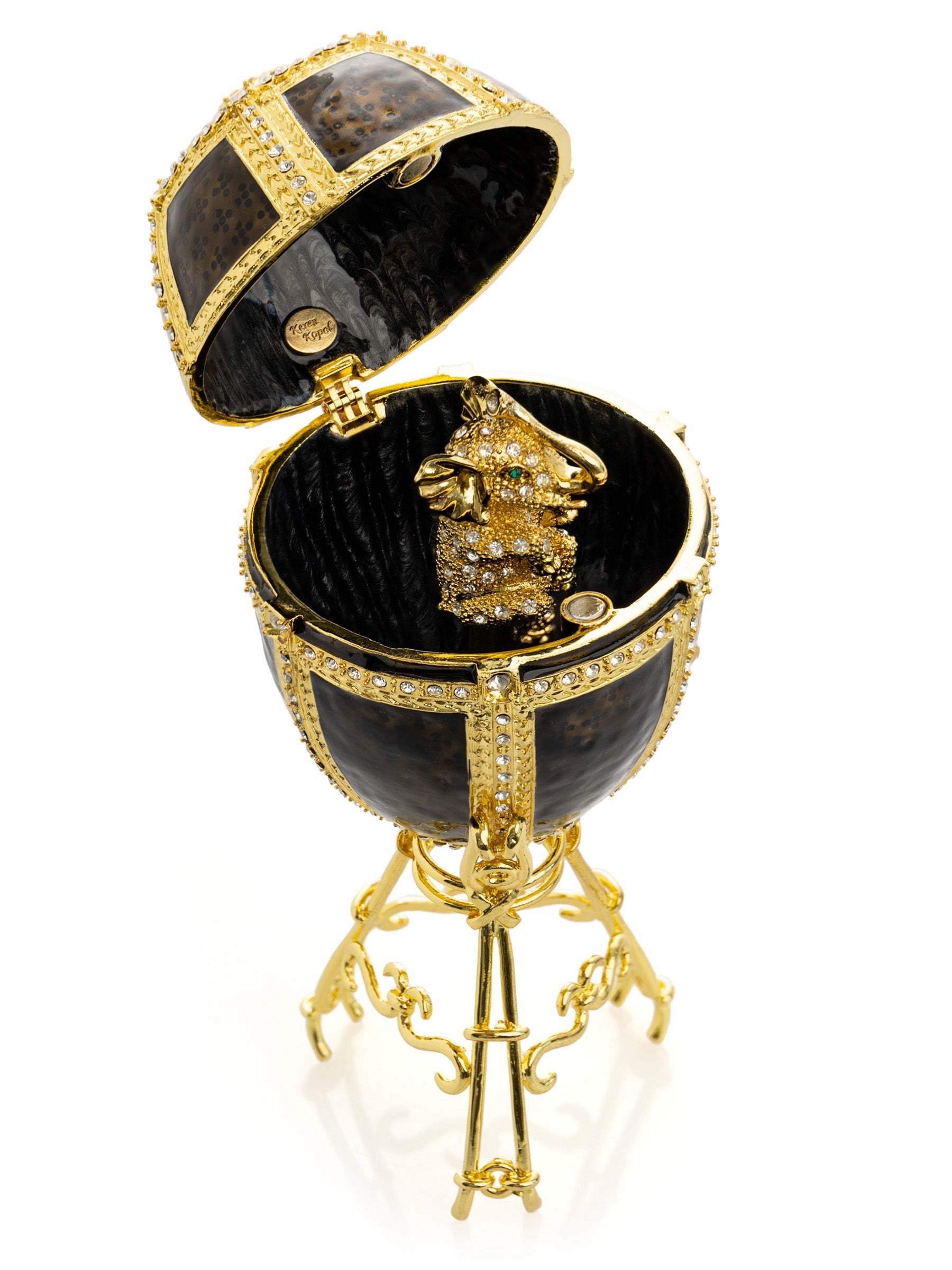 Keren Kopal Black & Gold Egg with a Gold crystals Elephant
