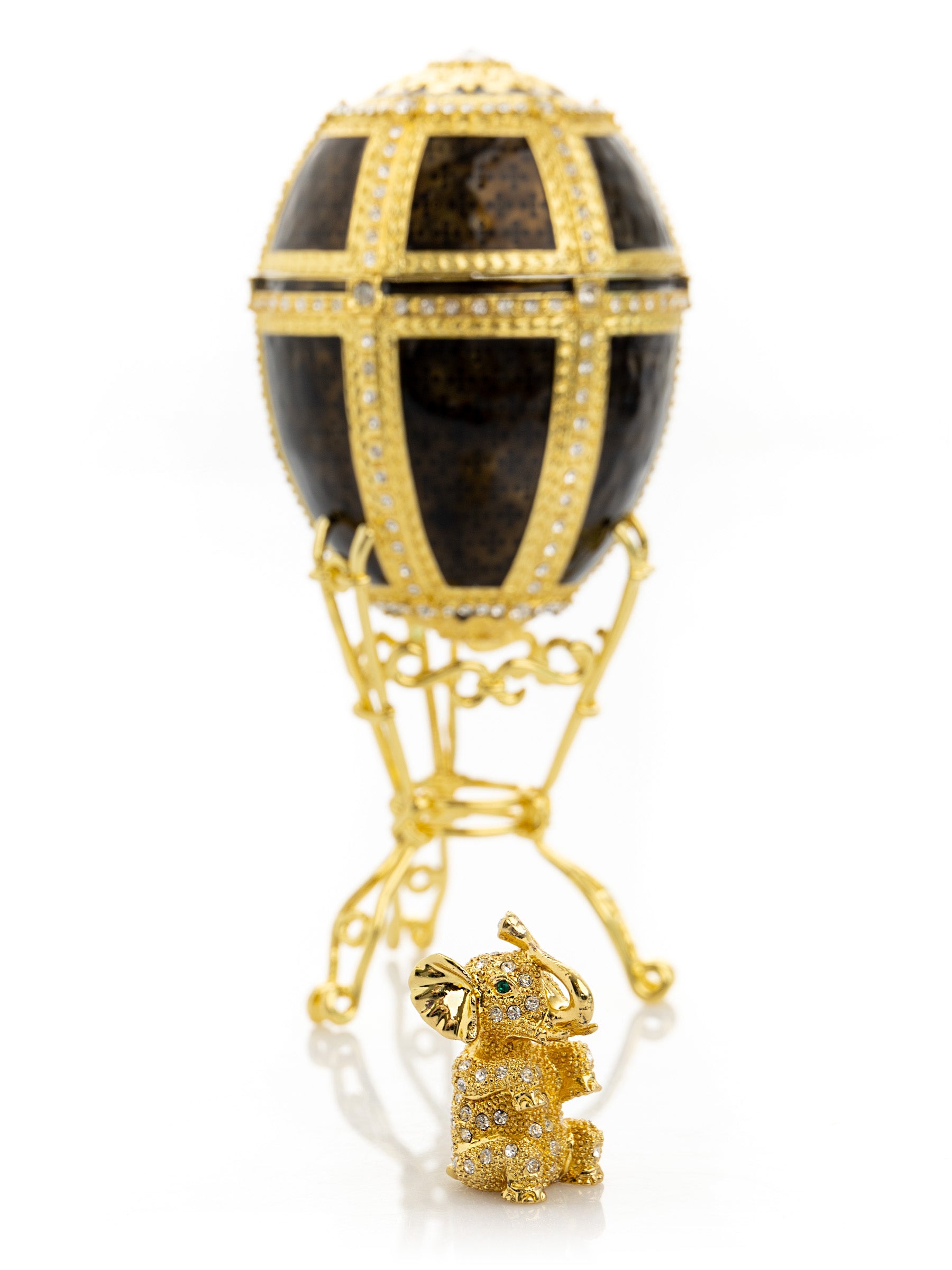 Keren Kopal Black & Gold Egg with a Gold crystals Elephant